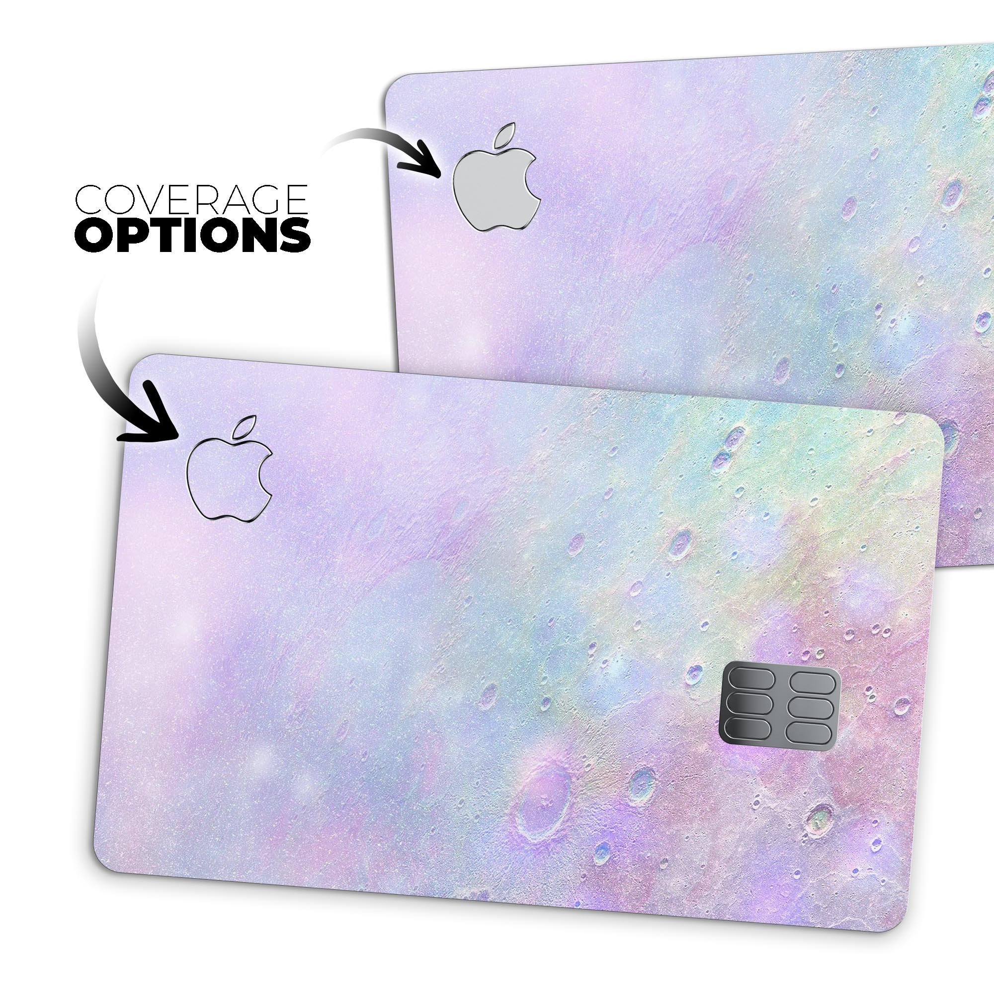 Tie-Dye Cratered Moon Surface decal skin for Apple Card, showcasing vibrant colors and a unique design.