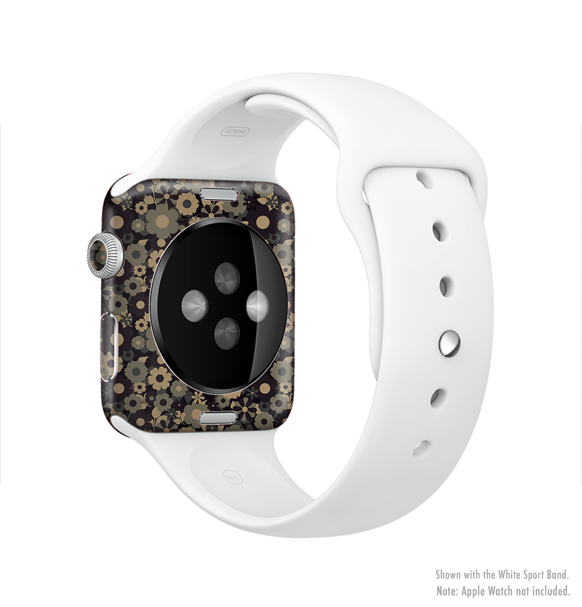 The Tiny Gold Floral Sprockets Full-Body Skin Kit for Apple Watch showcasing a beautiful floral design on a sleek watch.