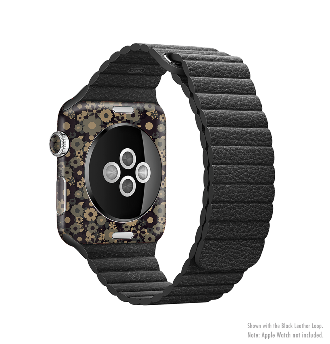 The Tiny Gold Floral Sprockets Full-Body Skin Kit for Apple Watch showcasing a beautiful floral design on a sleek watch.