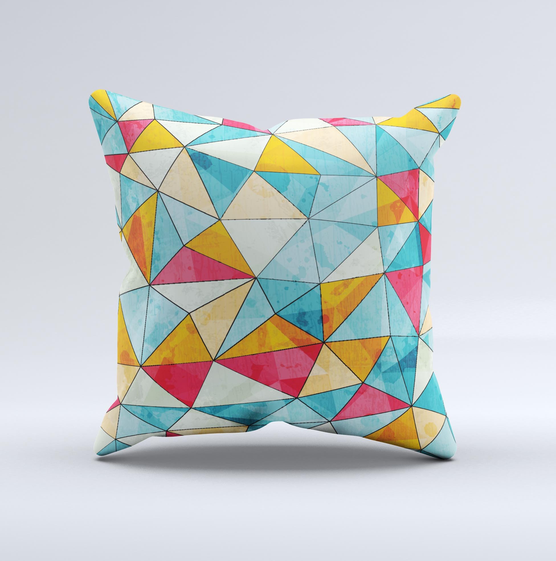 Triangular Geometric Pattern ink-Fuzed Decorative Throw Pillow showcasing vibrant colors and unique design, handcrafted in Virginia.