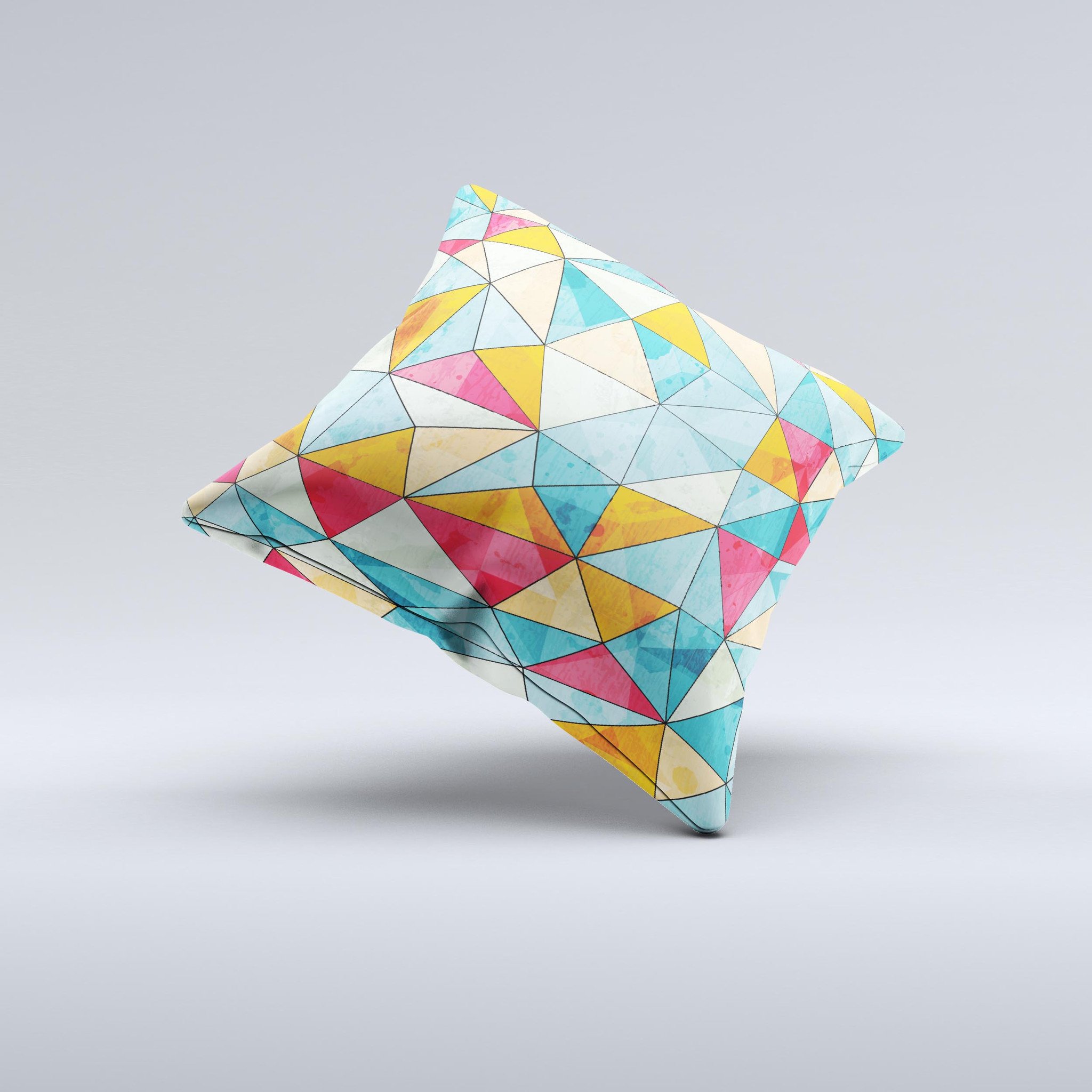 Triangular Geometric Pattern ink-Fuzed Decorative Throw Pillow showcasing vibrant colors and unique design, handcrafted in Virginia.