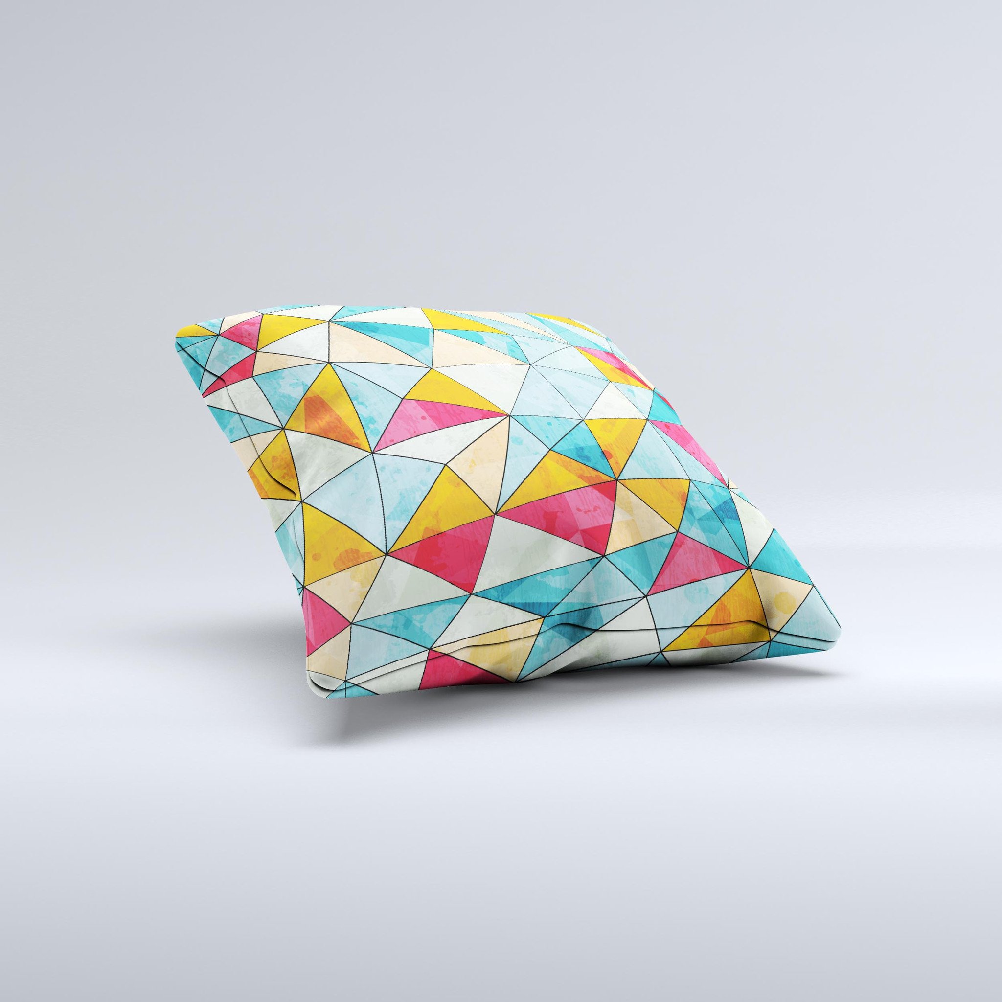 Triangular Geometric Pattern ink-Fuzed Decorative Throw Pillow showcasing vibrant colors and unique design, handcrafted in Virginia.