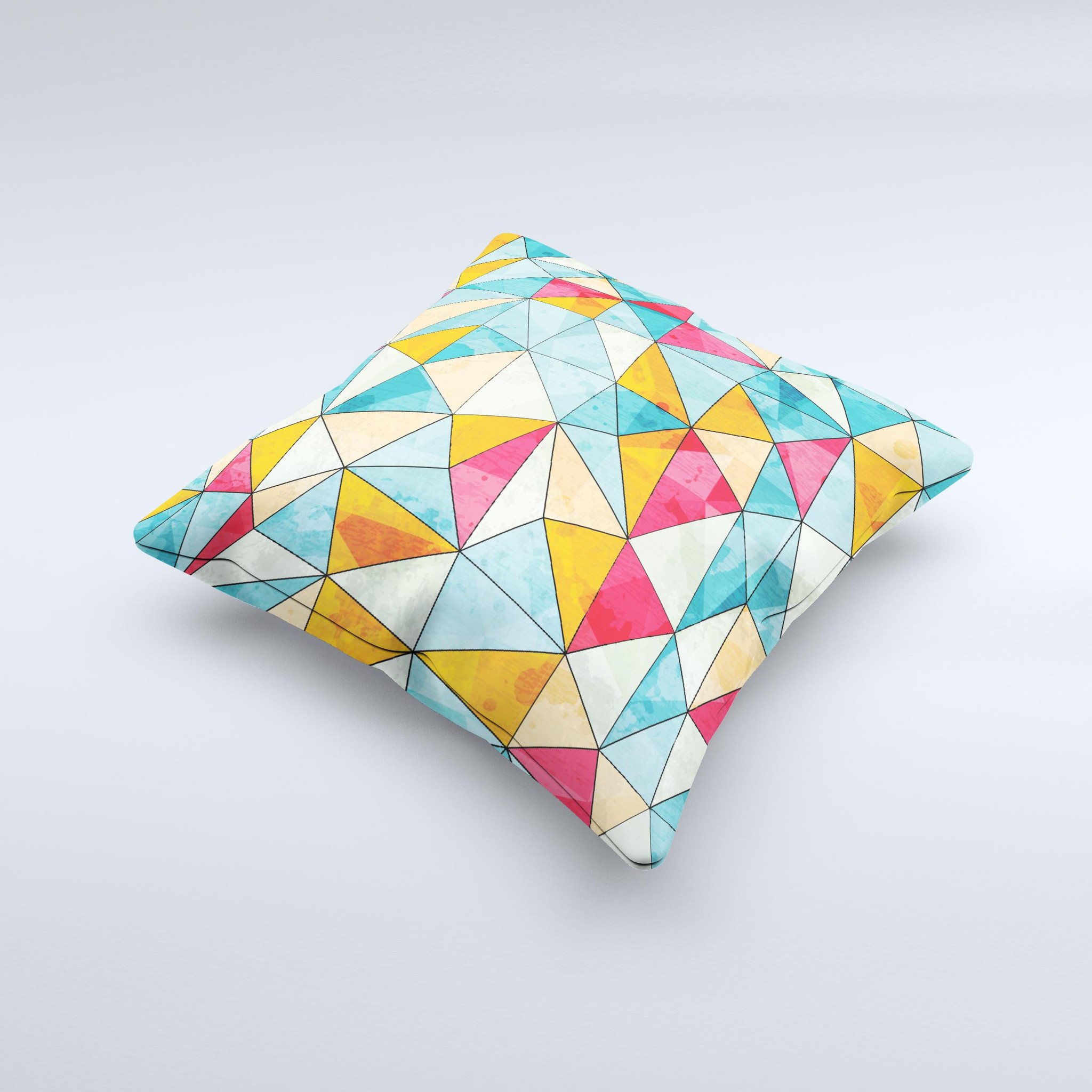 Triangular Geometric Pattern ink-Fuzed Decorative Throw Pillow showcasing vibrant colors and unique design, handcrafted in Virginia.