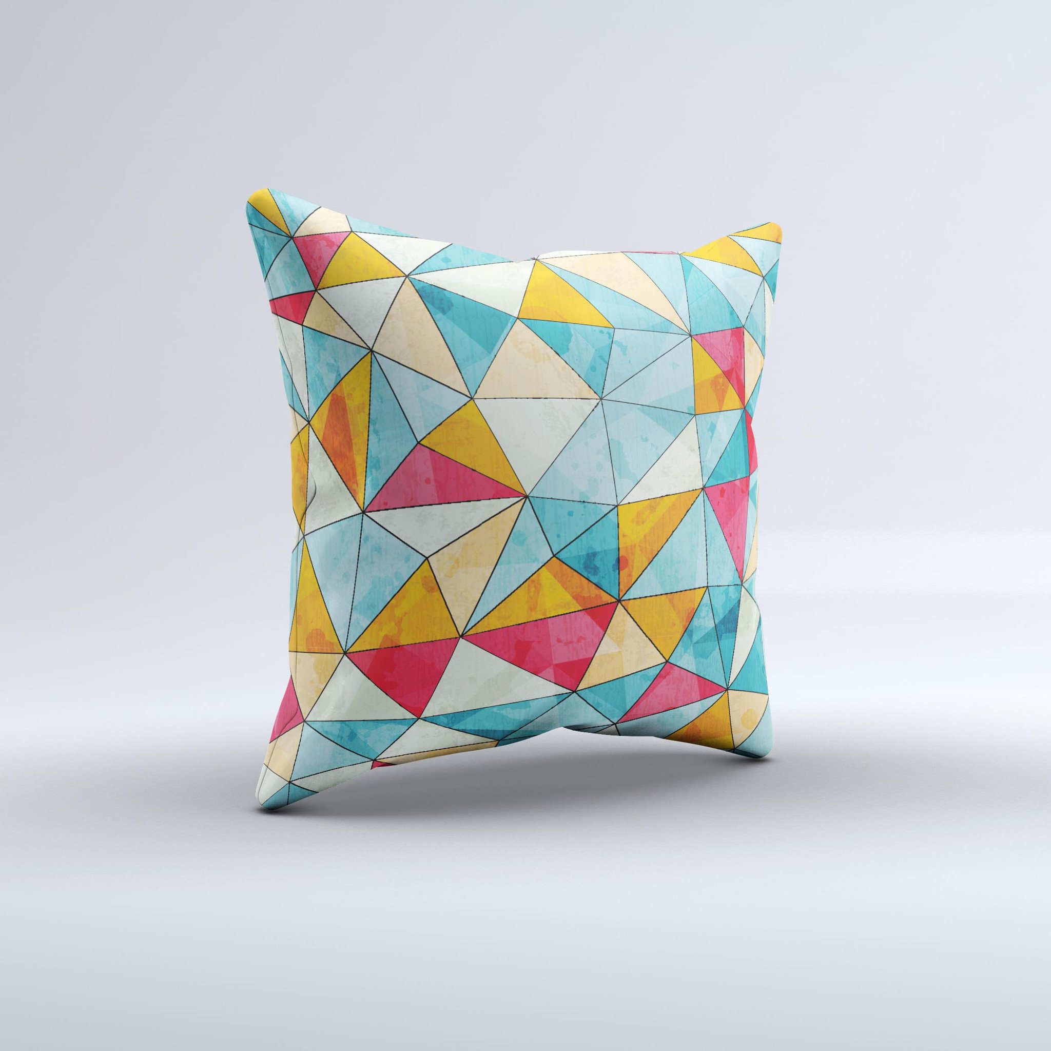 Triangular Geometric Pattern ink-Fuzed Decorative Throw Pillow showcasing vibrant colors and unique design, handcrafted in Virginia.