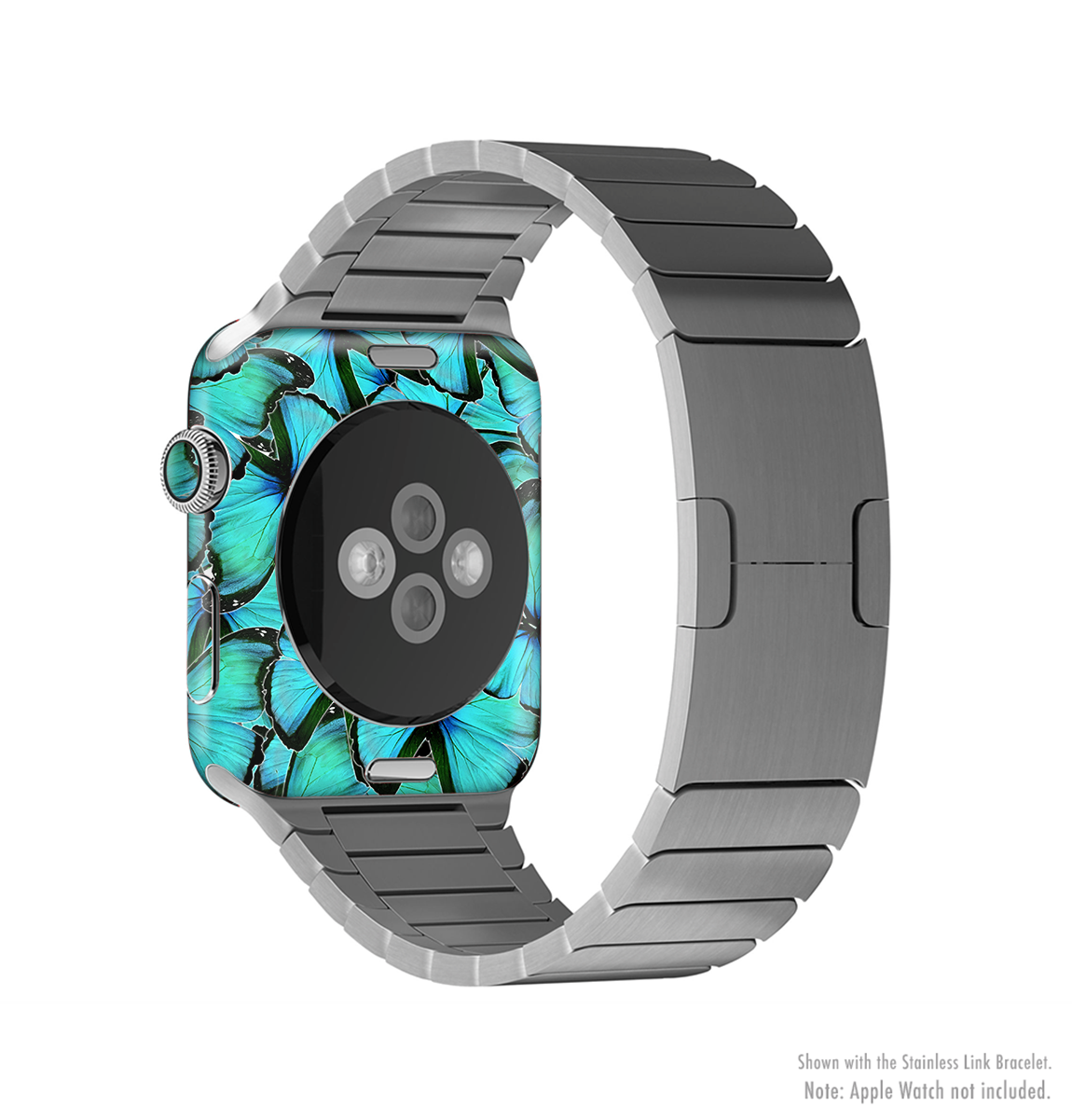 Turquoise Butterfly Full-Body Skin Kit for Apple Watch, showcasing vibrant colors and intricate butterfly design.