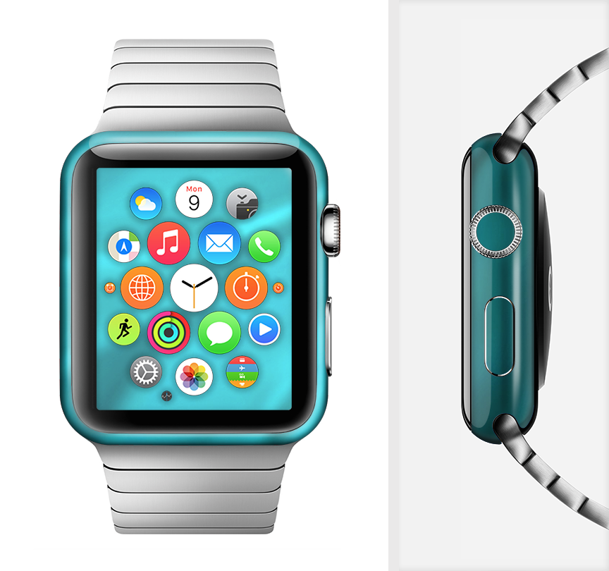 Turquoise Highlighted Swirl Full-Body Skin Kit for Apple Watch, showcasing vibrant colors and sleek design.