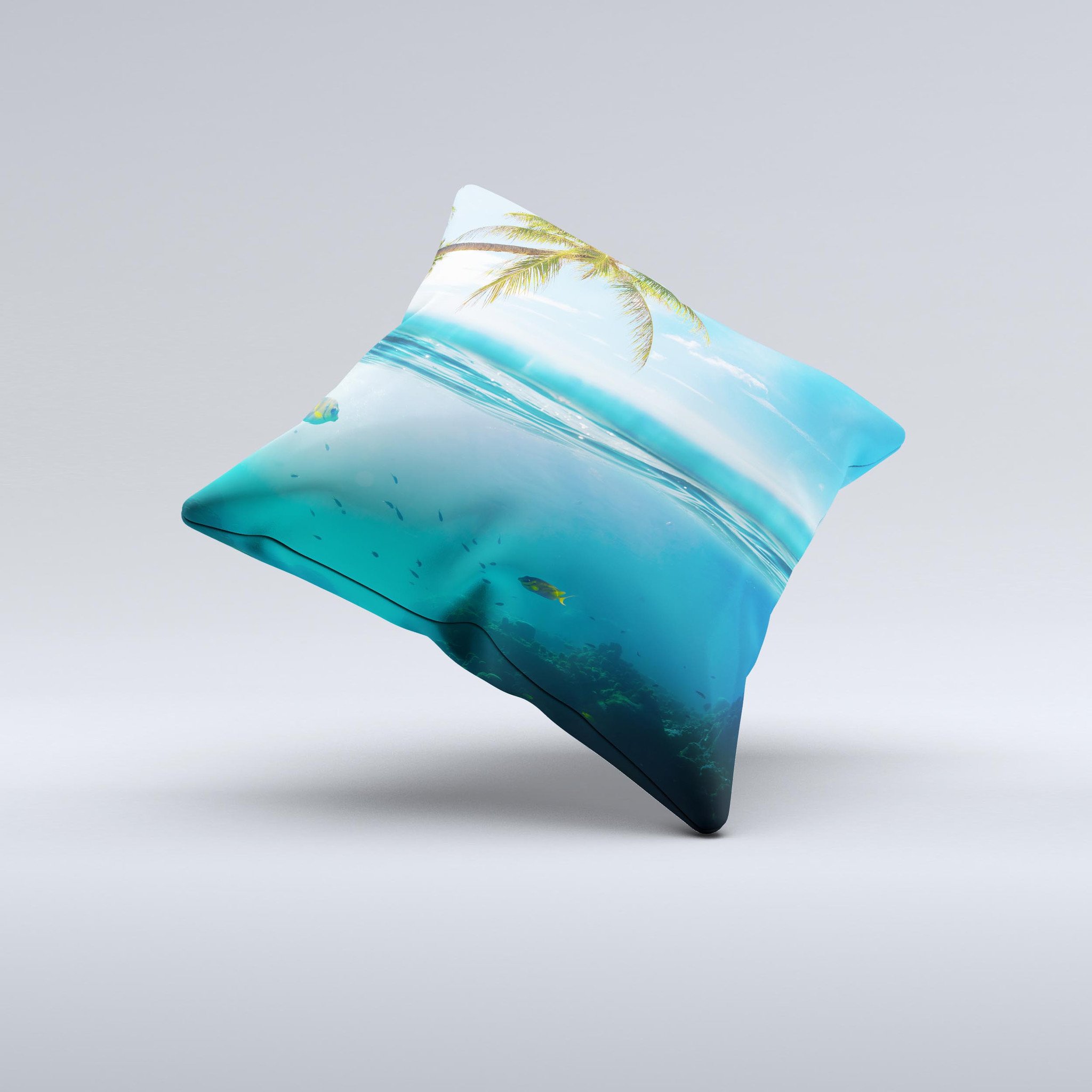 Underwater Reef ink-Fuzed Decorative Throw Pillow showcasing vibrant underwater graphics on a high-quality fabric.