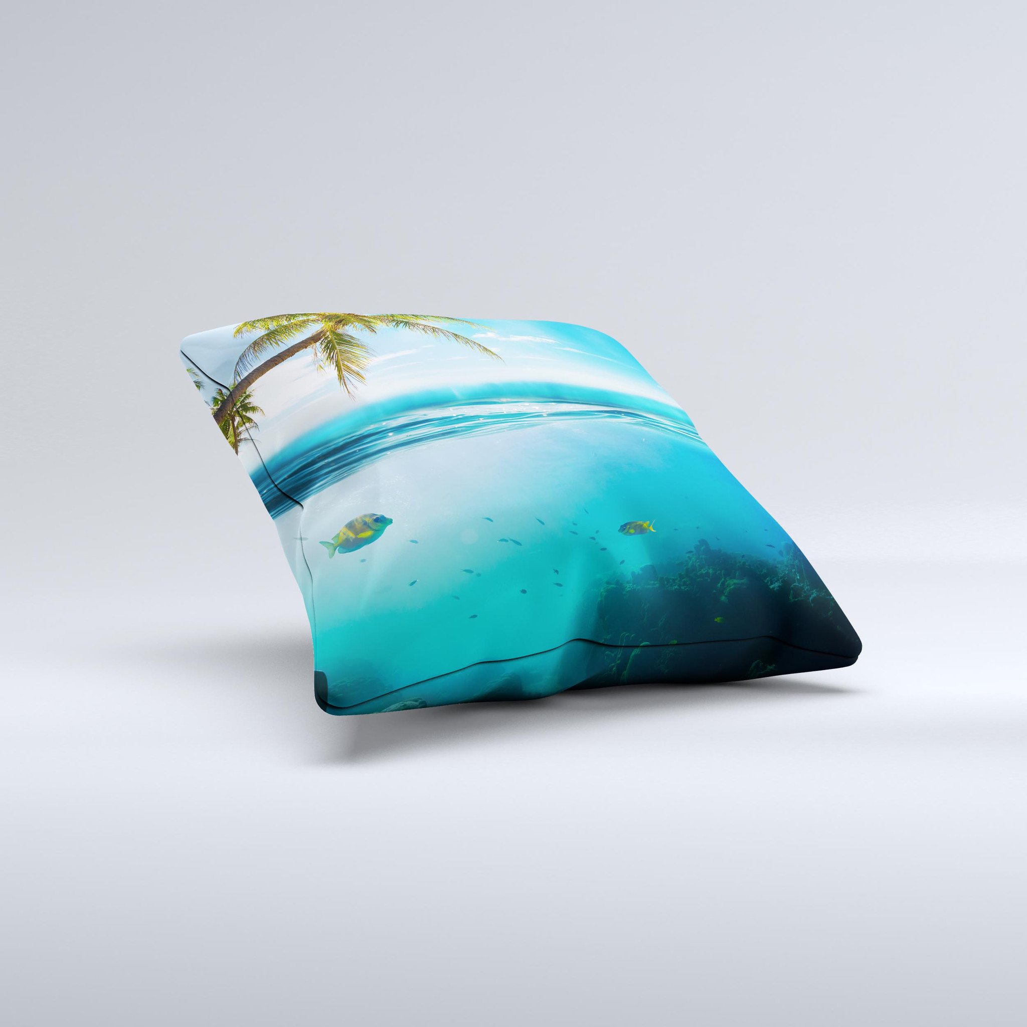 Underwater Reef ink-Fuzed Decorative Throw Pillow showcasing vibrant underwater graphics on a high-quality fabric.