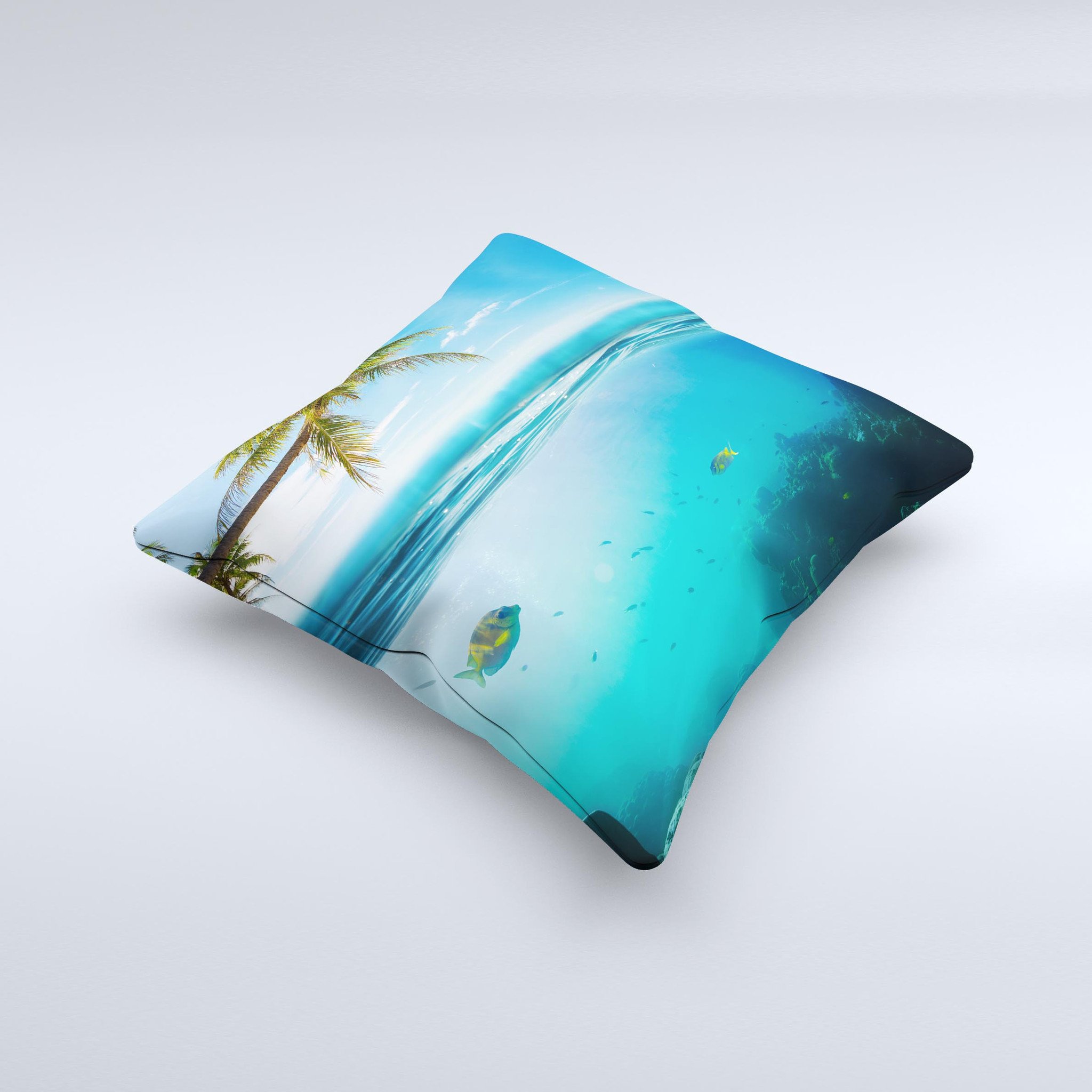 Underwater Reef ink-Fuzed Decorative Throw Pillow showcasing vibrant underwater graphics on a high-quality fabric.