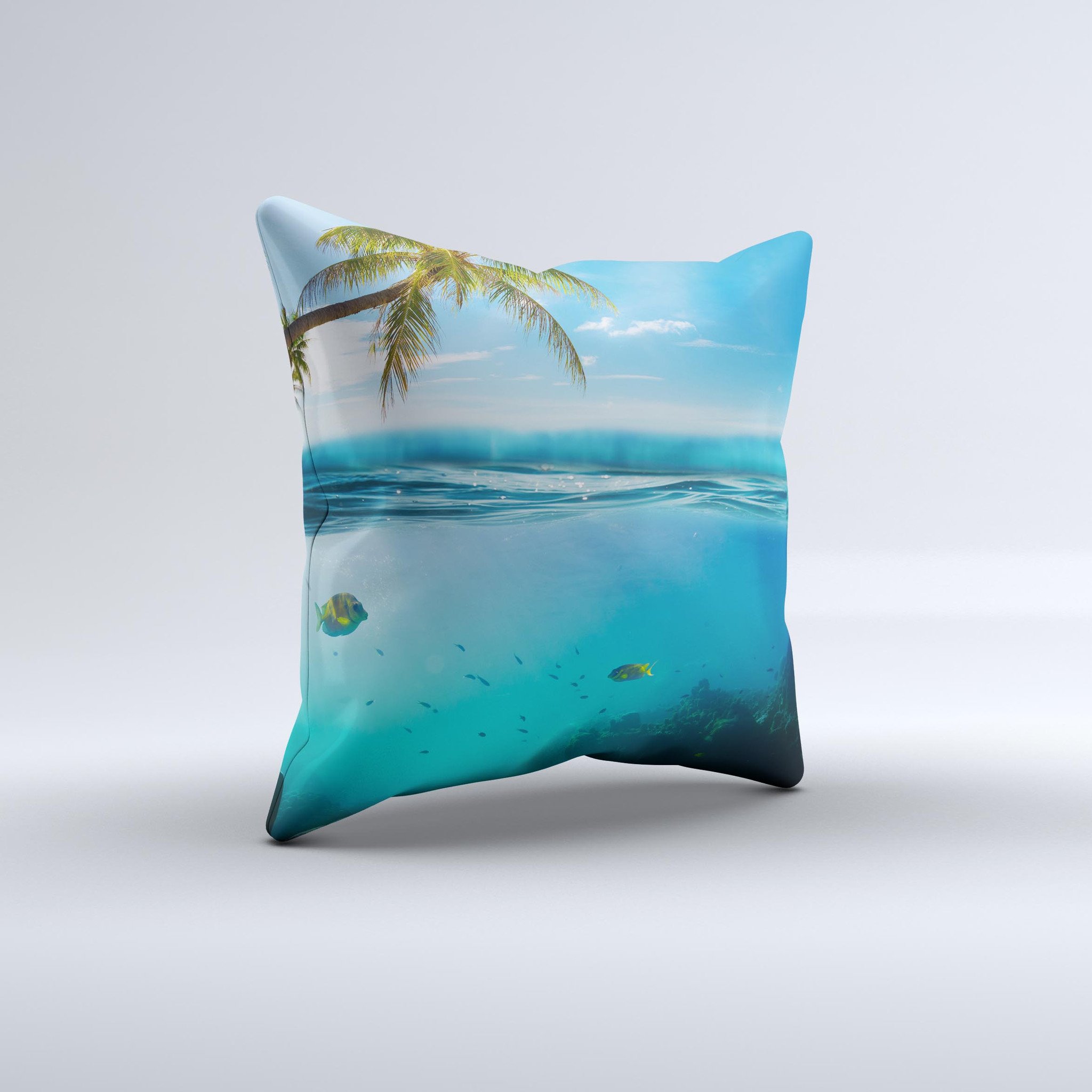 Underwater Reef ink-Fuzed Decorative Throw Pillow showcasing vibrant underwater graphics on a high-quality fabric.