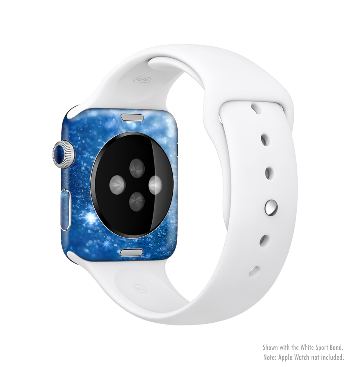 Unfocused Blue Sparkle Full-Body Skin Kit for Apple Watch, showcasing vibrant blue color and sparkling finish.