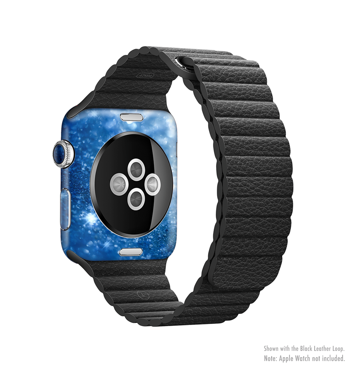 Unfocused Blue Sparkle Full-Body Skin Kit for Apple Watch, showcasing vibrant blue color and sparkling finish.