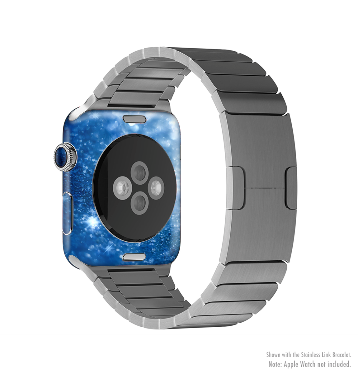 Unfocused Blue Sparkle Full-Body Skin Kit for Apple Watch, showcasing vibrant blue color and sparkling finish.