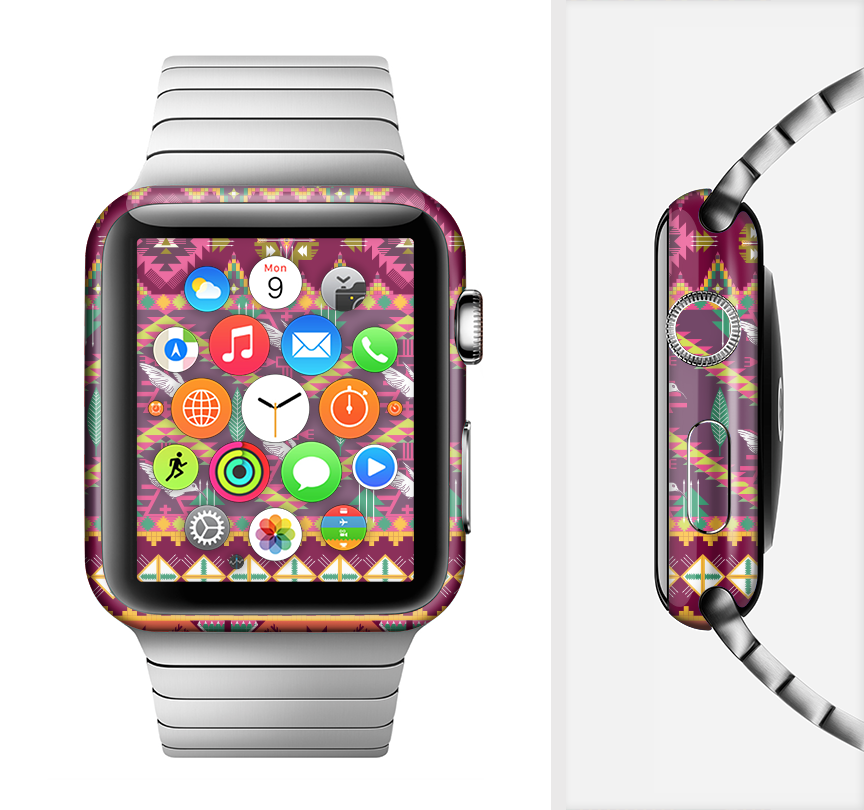 Vector Aztec Birdy Pattern Full-Body Skin Kit for Apple Watch, showcasing vibrant colors and intricate design.