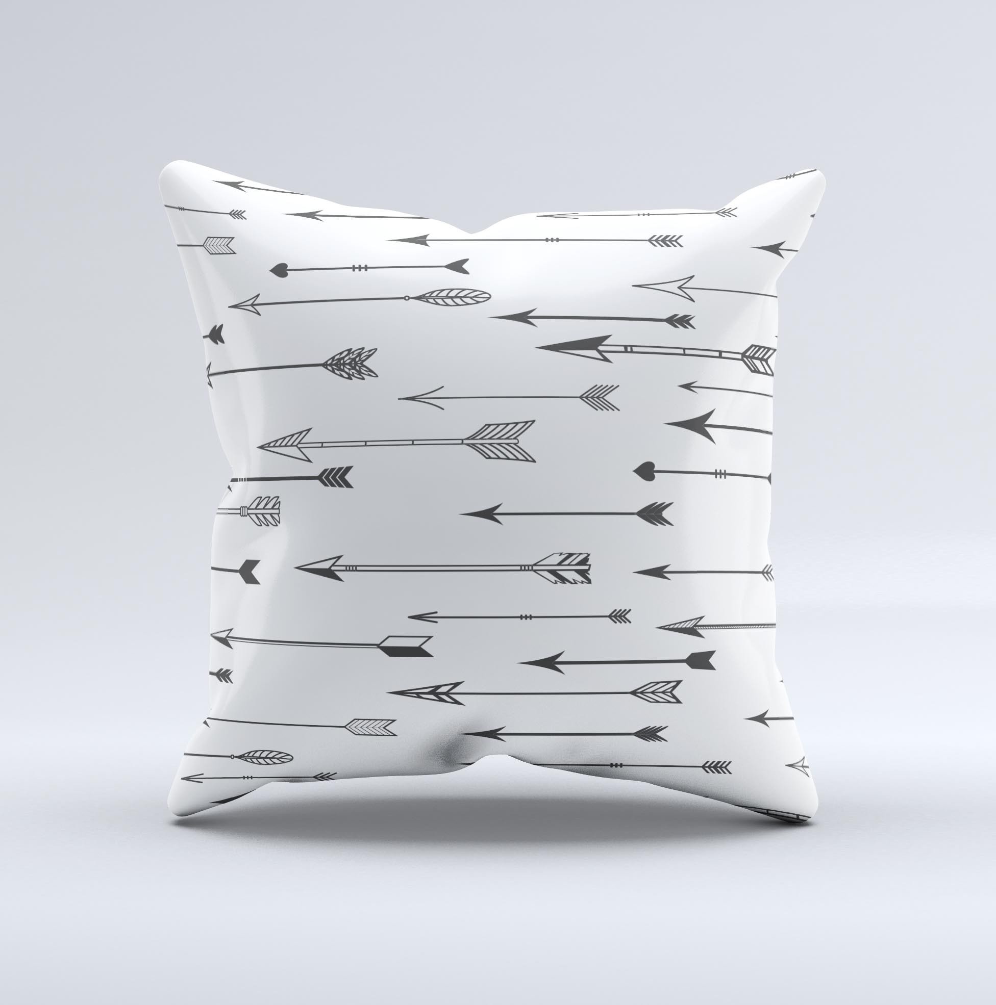 Vector Black Arrows ink-Fuzed Decorative Throw Pillow showcasing a unique arrow design on a soft fabric.