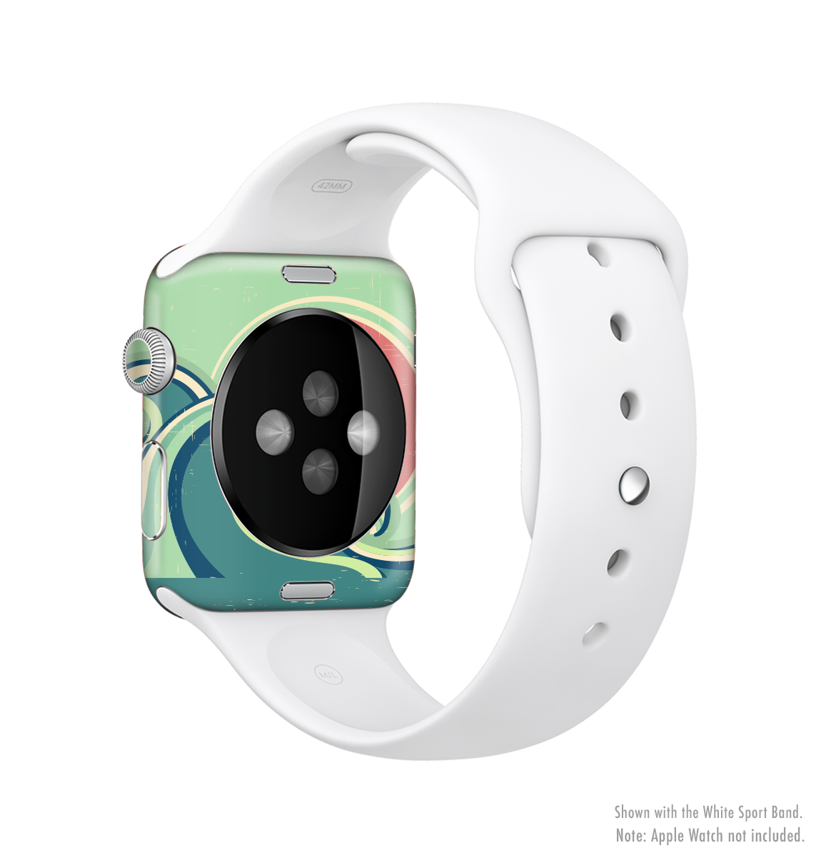 Vector Retro Green Waves Full-Body Skin Kit for Apple Watch, showcasing vibrant green wave design on a sleek watch.