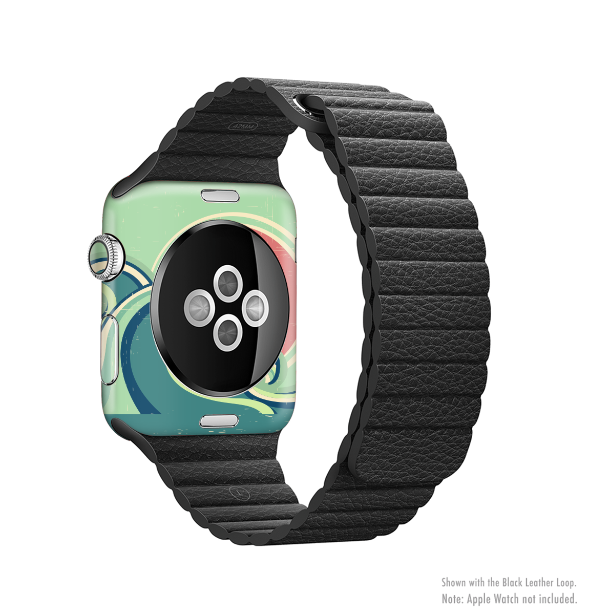 Vector Retro Green Waves Full-Body Skin Kit for Apple Watch, showcasing vibrant green wave design on a sleek watch.