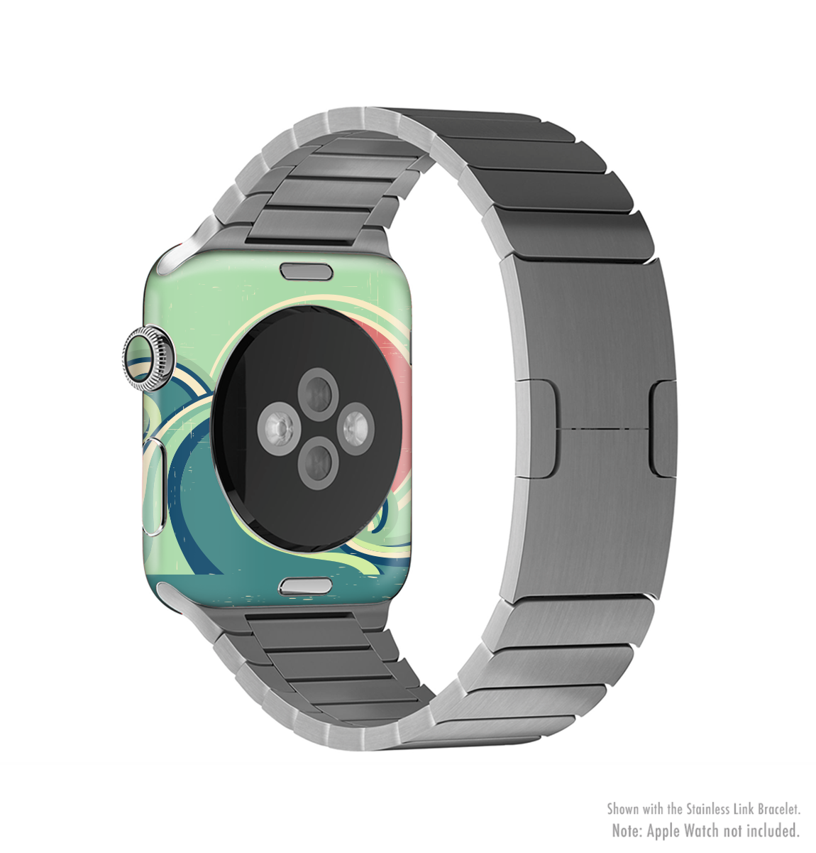 Vector Retro Green Waves Full-Body Skin Kit for Apple Watch, showcasing vibrant green wave design on a sleek watch.