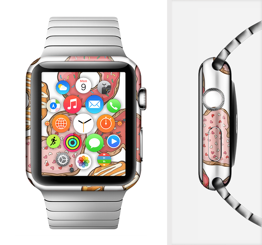 Vectored Love Treats Full-Body Skin Kit for Apple Watch, showcasing vibrant designs and a sleek fit.