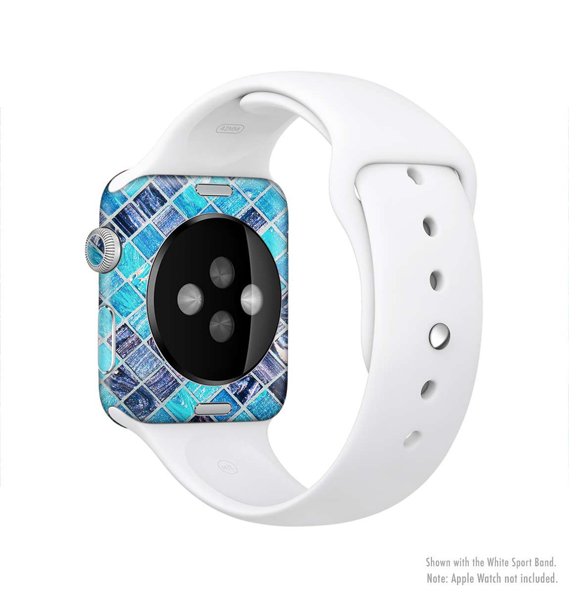 Vibrant Blue Glow-Tiles Full-Body Skin Kit for Apple Watch, showcasing a stylish design and premium vinyl material.