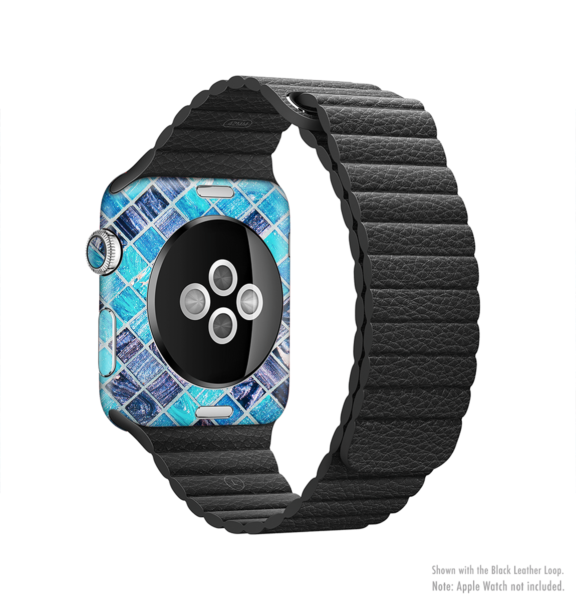 Vibrant Blue Glow-Tiles Full-Body Skin Kit for Apple Watch, showcasing a stylish design and premium vinyl material.