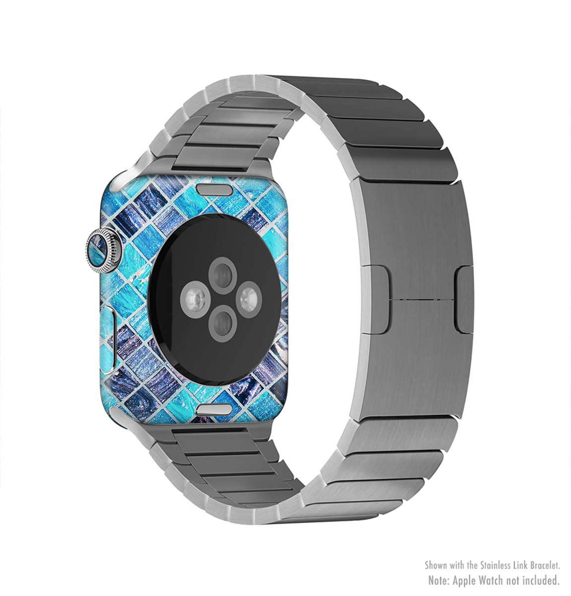 Vibrant Blue Glow-Tiles Full-Body Skin Kit for Apple Watch, showcasing a stylish design and premium vinyl material.