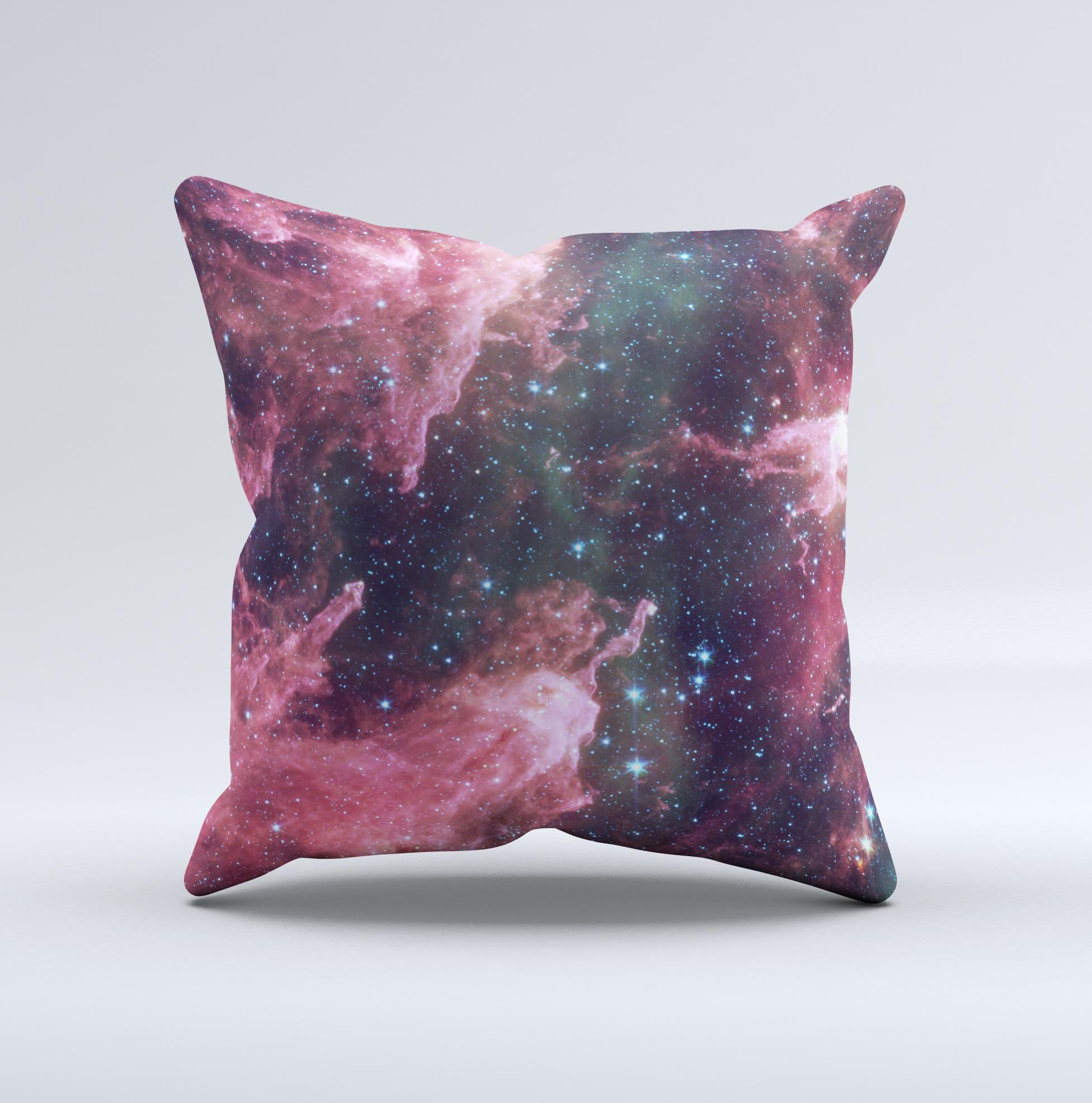 Vibrant Deep Space ink-Fuzed Decorative Throw Pillow showcasing unique handmade design with high thread count fabric.