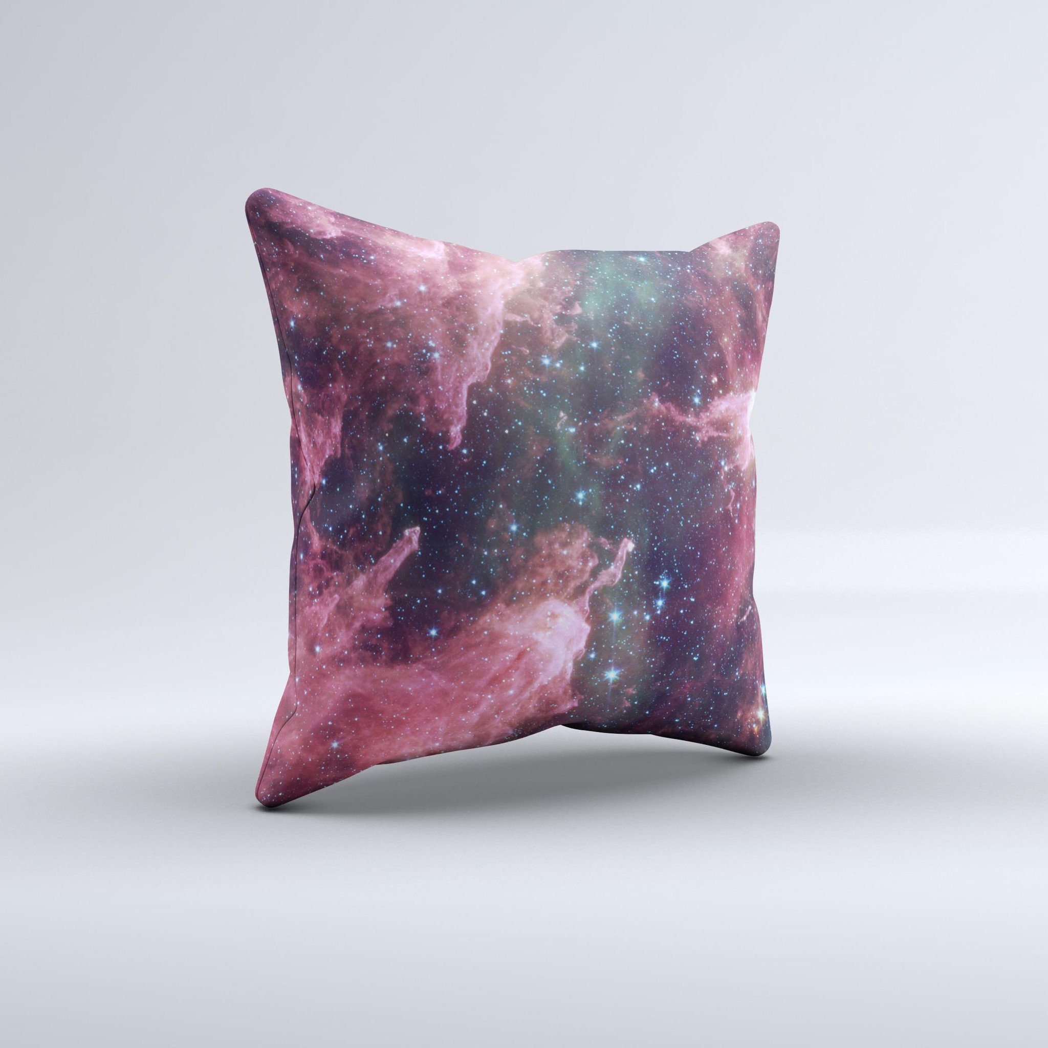 Vibrant Deep Space ink-Fuzed Decorative Throw Pillow showcasing unique handmade design with high thread count fabric.