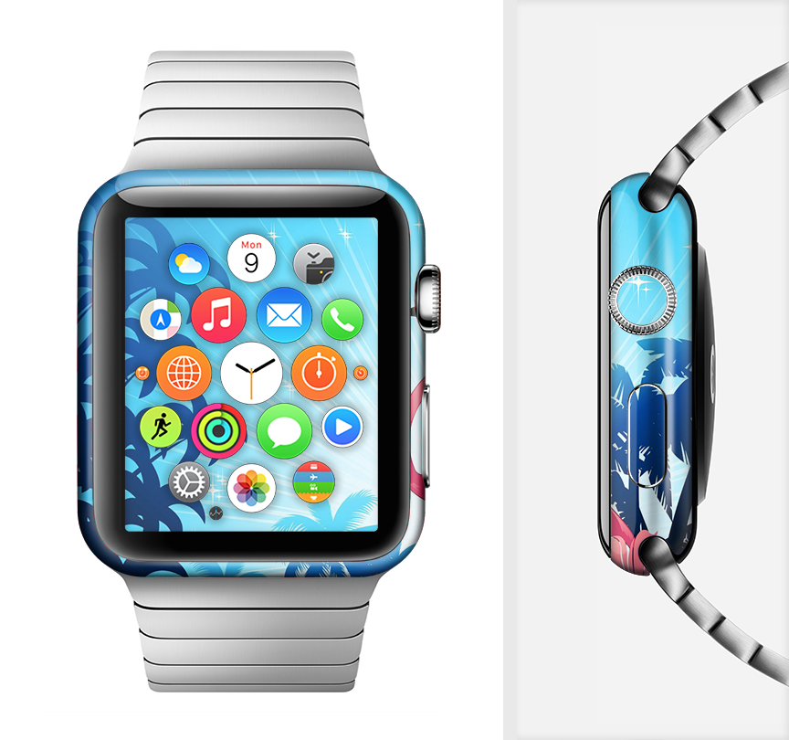 Vibrant Pelican Scenery Full-Body Skin Kit for Apple Watch showcasing colorful design and premium vinyl material.