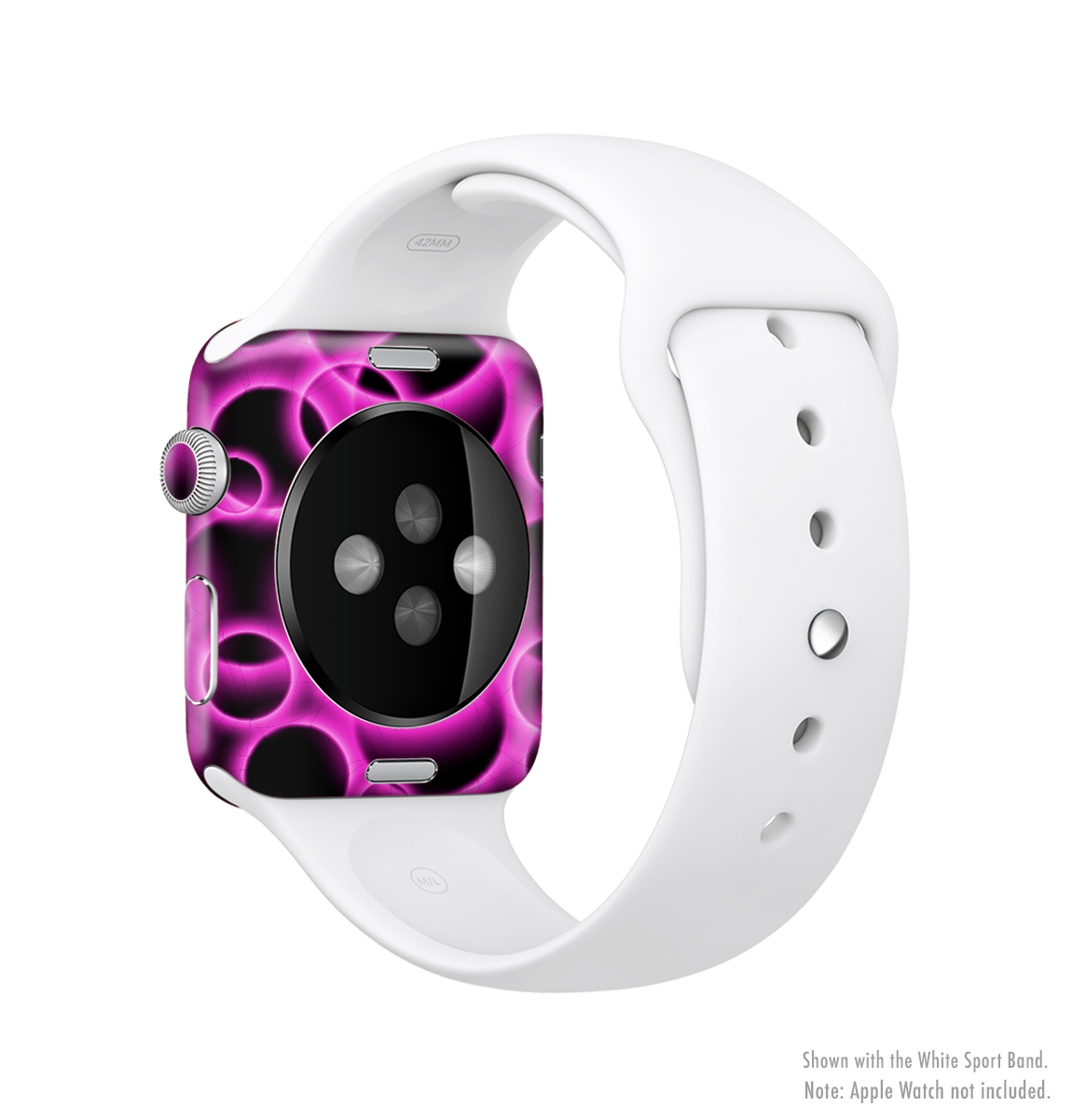 Vibrant Pink Glowing Cells Full-Body Skin Kit for Apple Watch, showcasing a stylish design that fits snugly on the device.