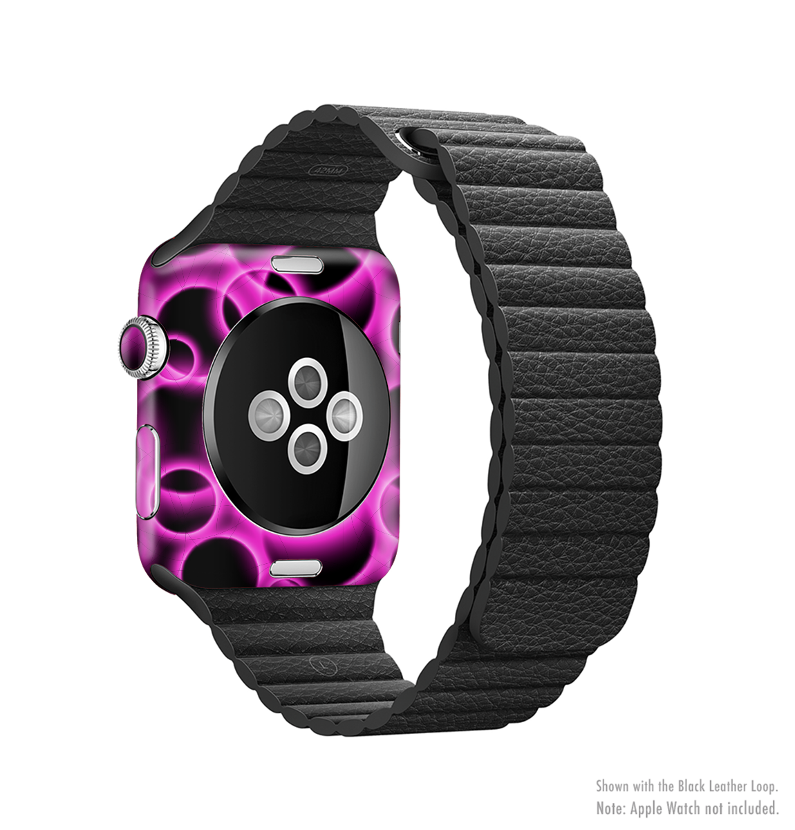 Vibrant Pink Glowing Cells Full-Body Skin Kit for Apple Watch, showcasing a stylish design that fits snugly on the device.