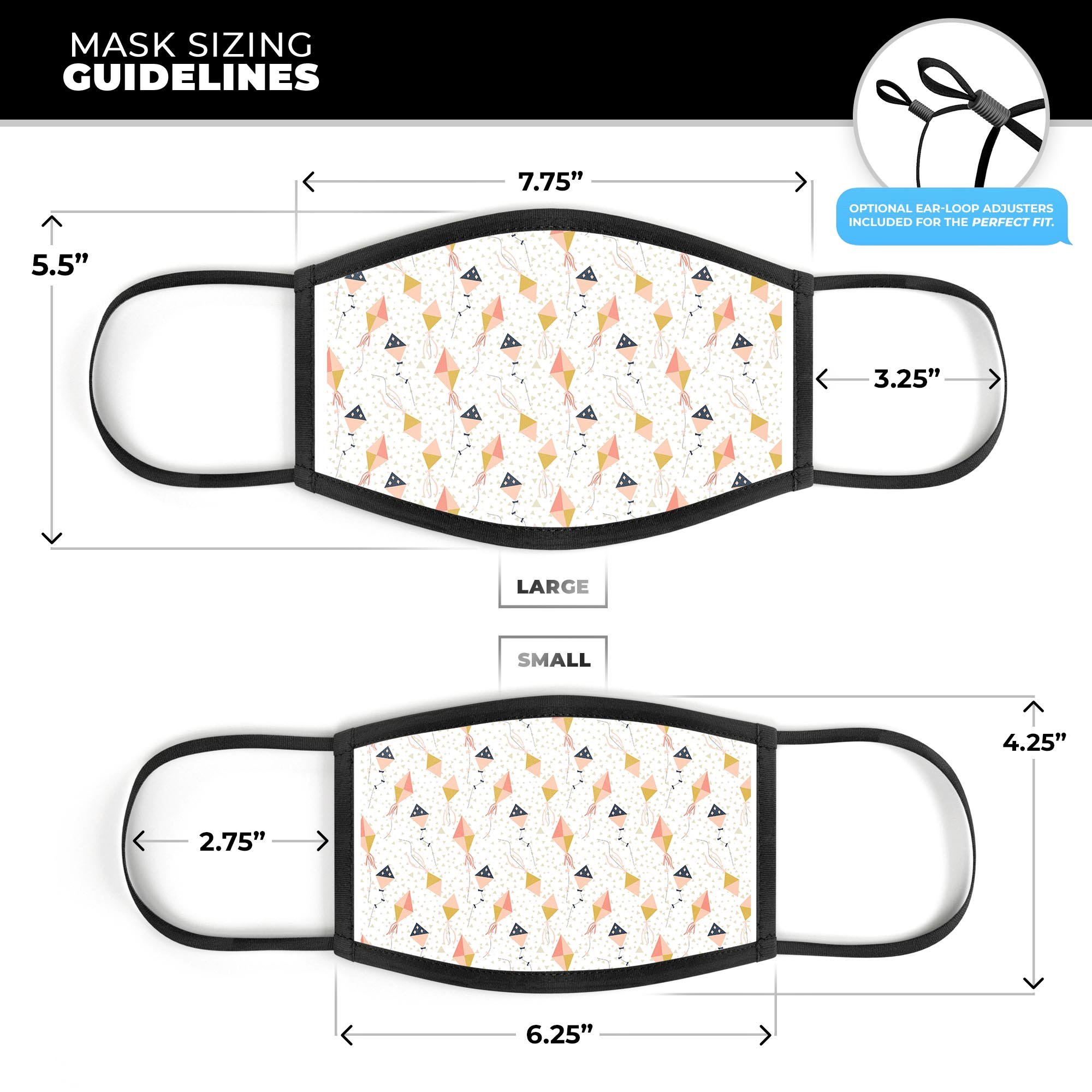 Vintage All Over Kite Flying Pattern mouth cover, showcasing vibrant colors and a unique design, made in the USA.