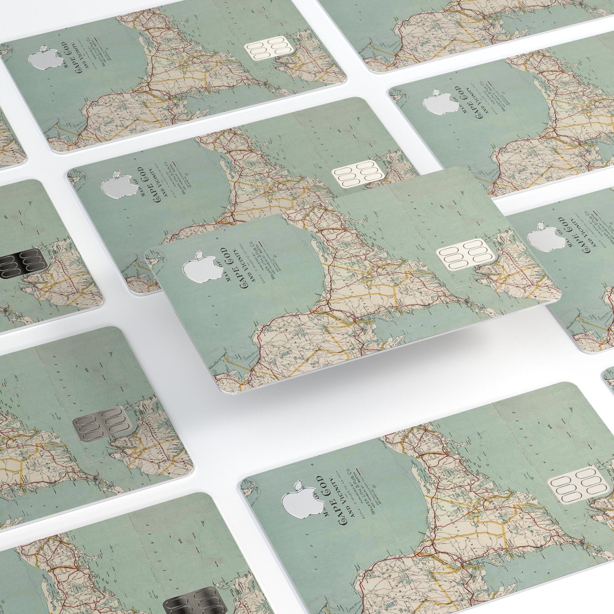 The Vintage Map of Cape Cod decal skin for Apple Card, showcasing a detailed vintage map design with a premium finish.