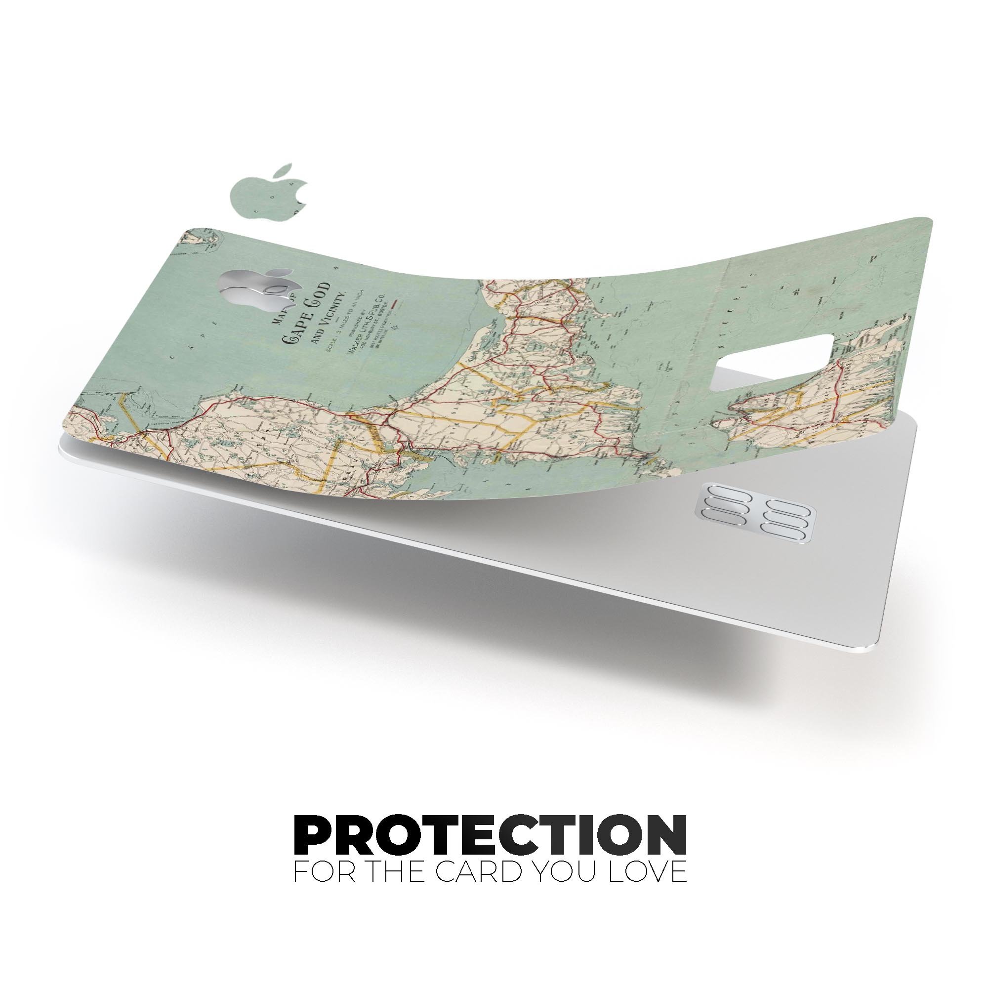 The Vintage Map of Cape Cod decal skin for Apple Card, showcasing a detailed vintage map design with a premium finish.