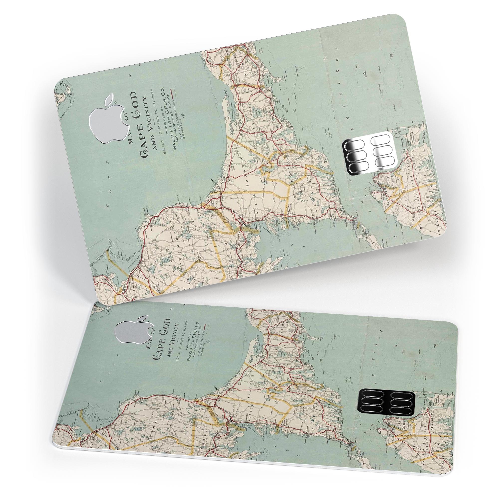 The Vintage Map of Cape Cod decal skin for Apple Card, showcasing a detailed vintage map design with a premium finish.