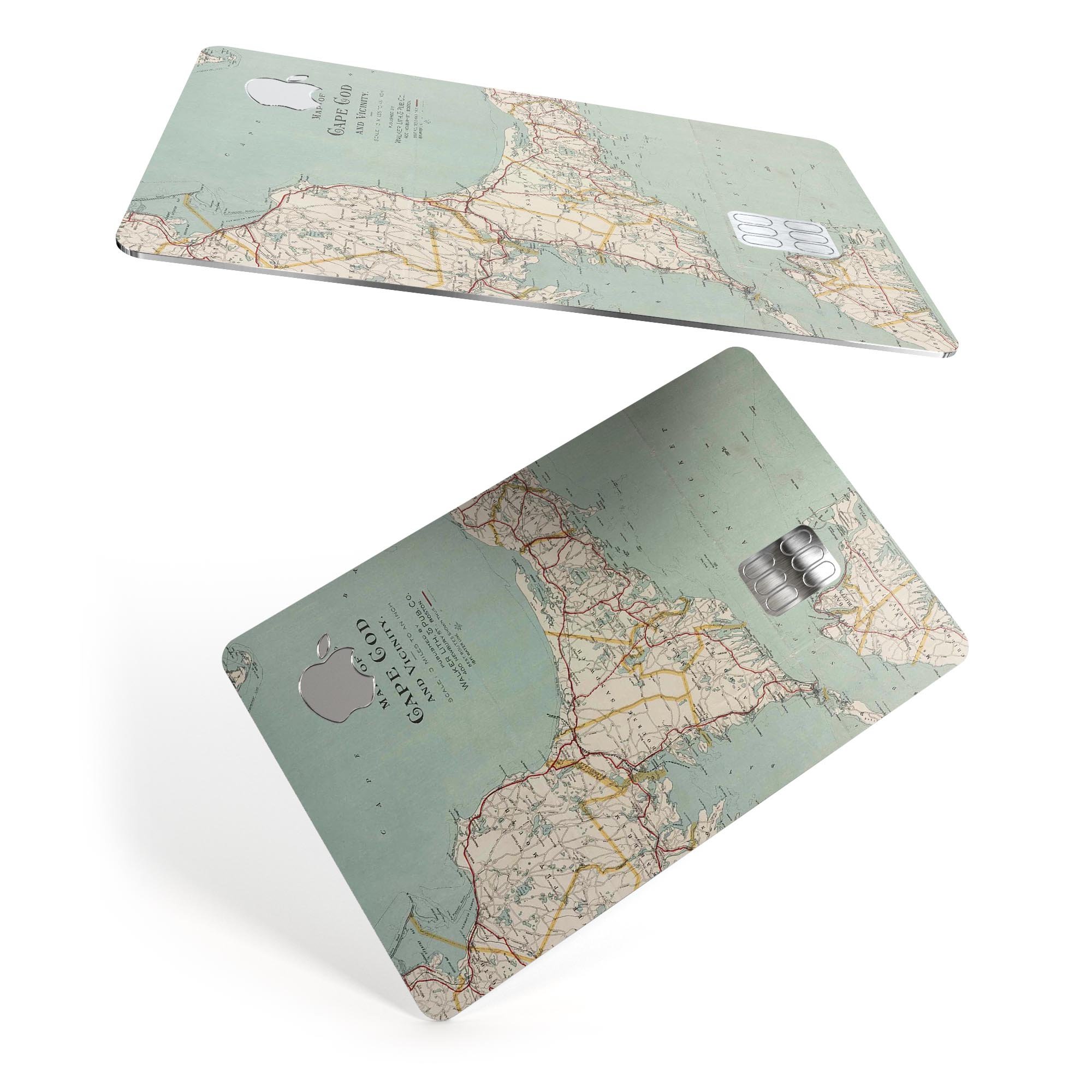 The Vintage Map of Cape Cod decal skin for Apple Card, showcasing a detailed vintage map design with a premium finish.