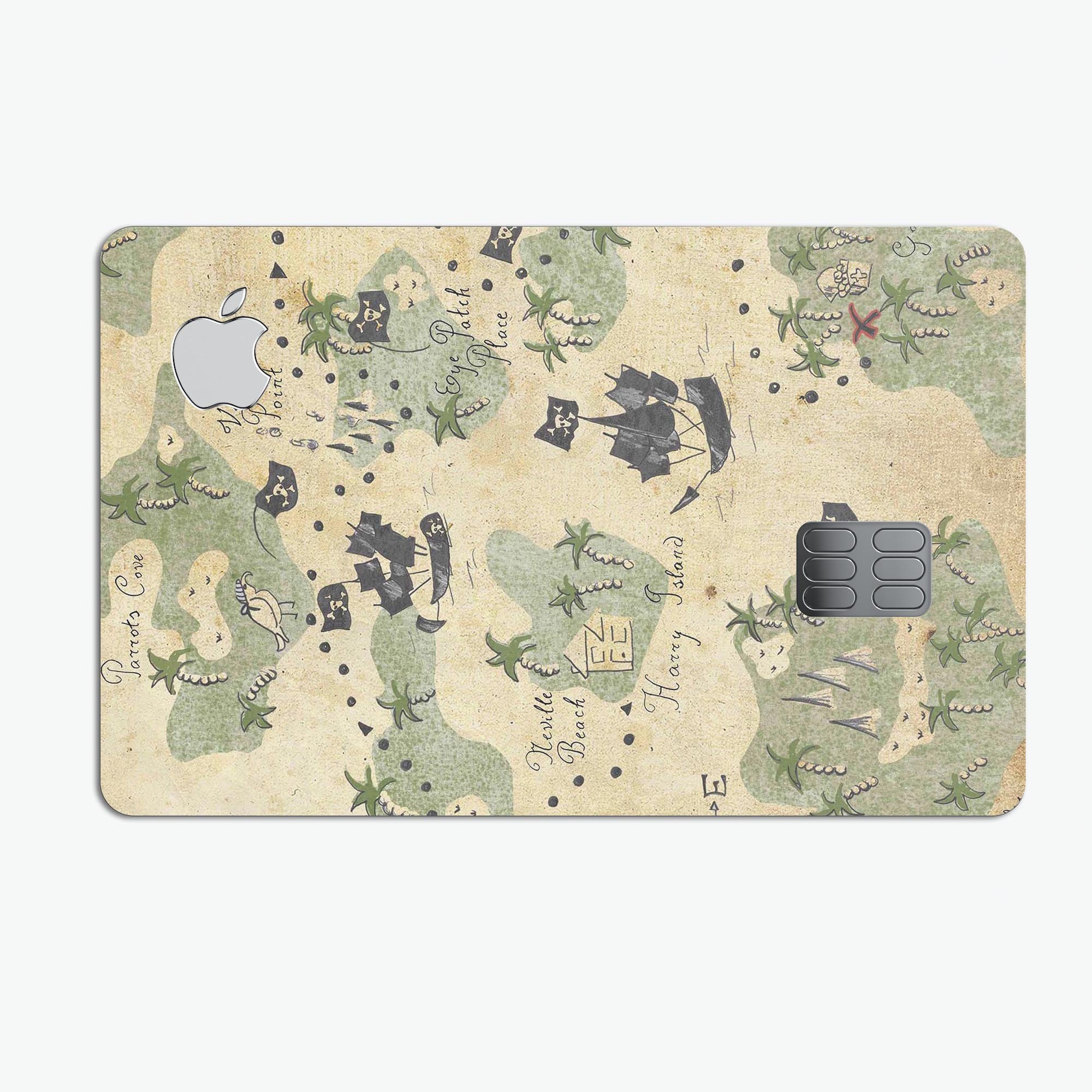 The Vintage Map of Pirate Islands skin for Apple Card, showcasing a detailed vintage map design on a premium protective vinyl.