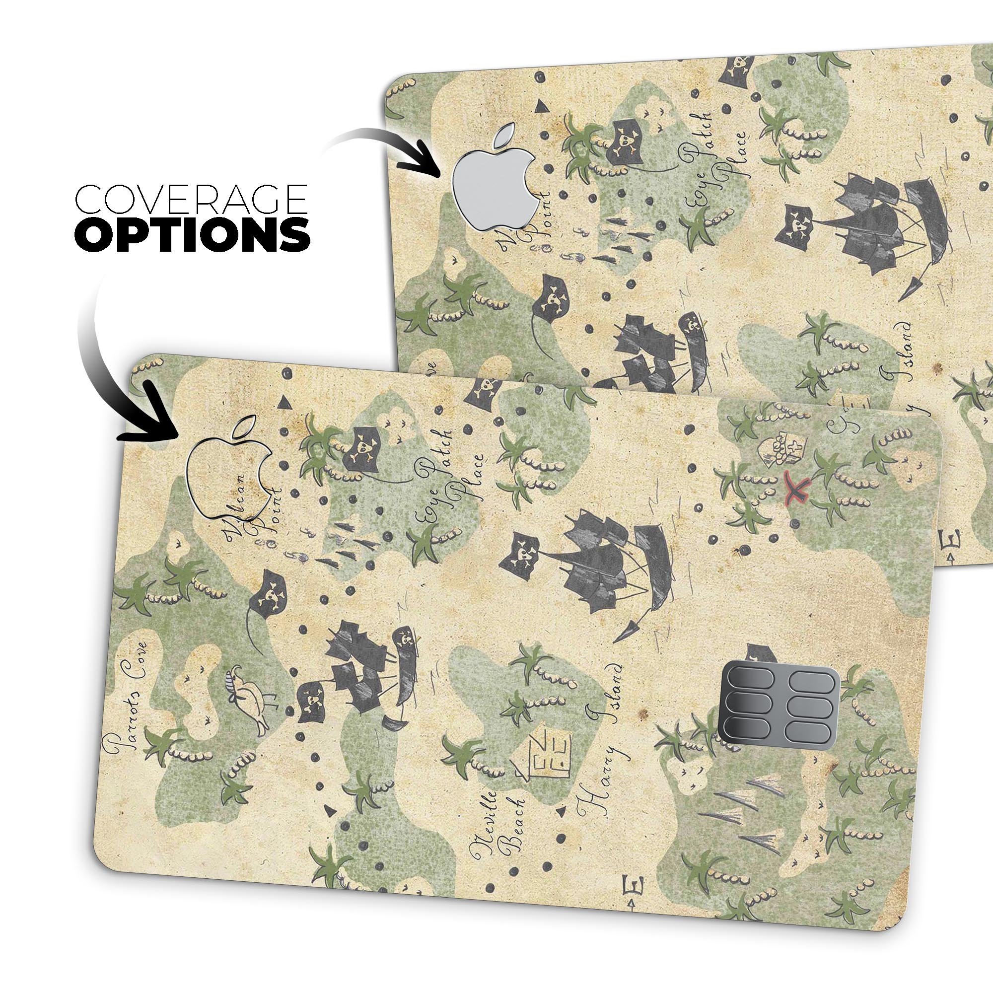 The Vintage Map of Pirate Islands skin for Apple Card, showcasing a detailed vintage map design on a premium protective vinyl.