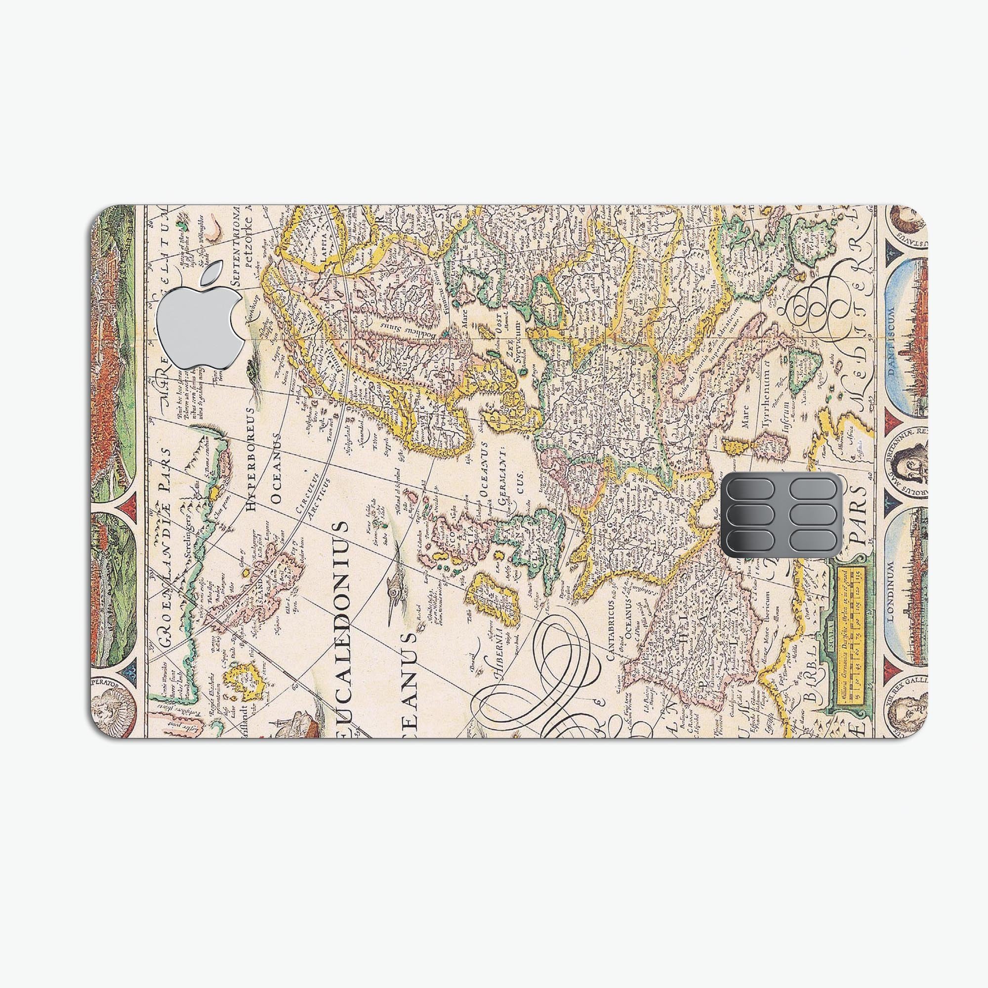 The Vintage Powers of Europe Map decal skin for Apple Card, showcasing intricate vintage map design and premium vinyl material.