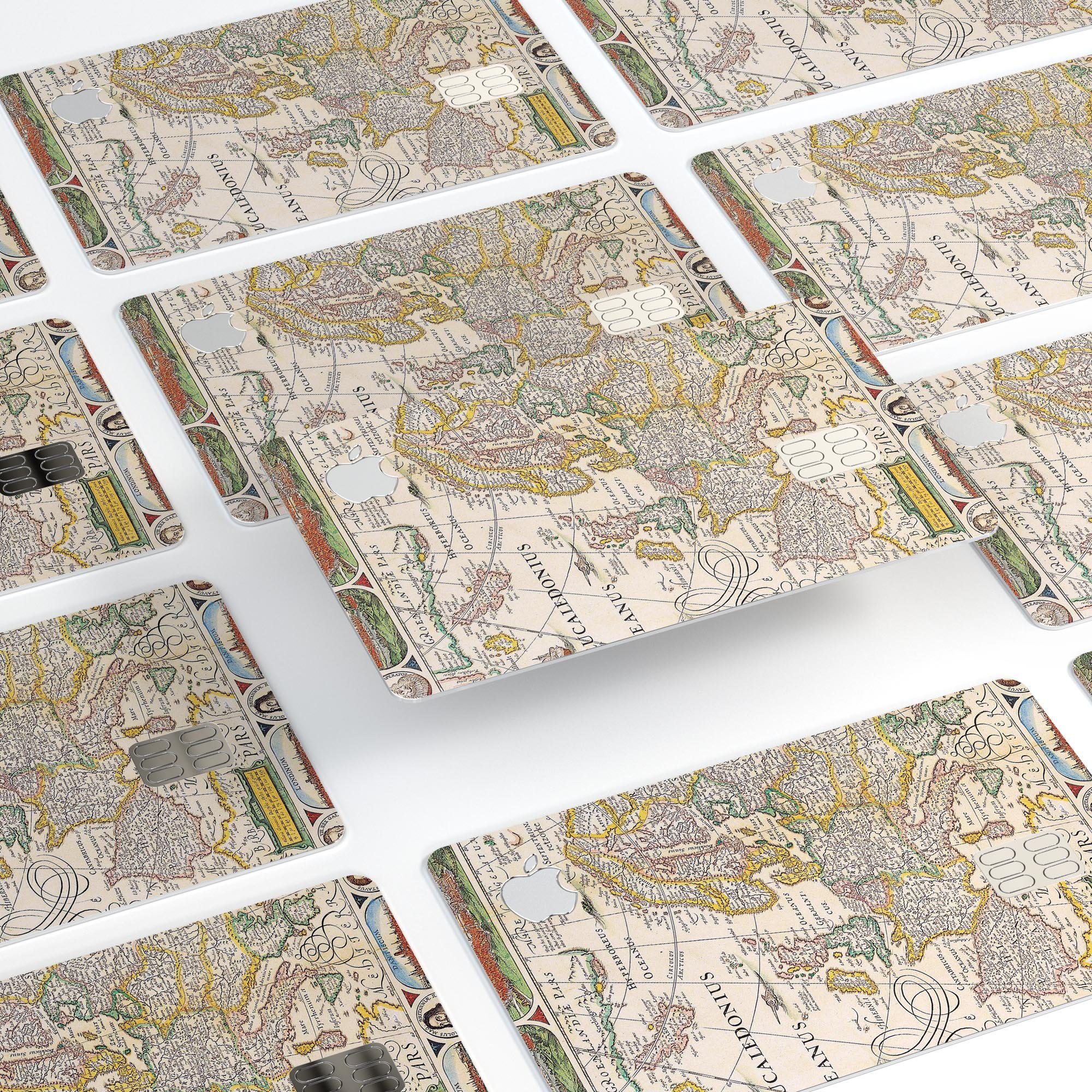 The Vintage Powers of Europe Map decal skin for Apple Card, showcasing intricate vintage map design and premium vinyl material.