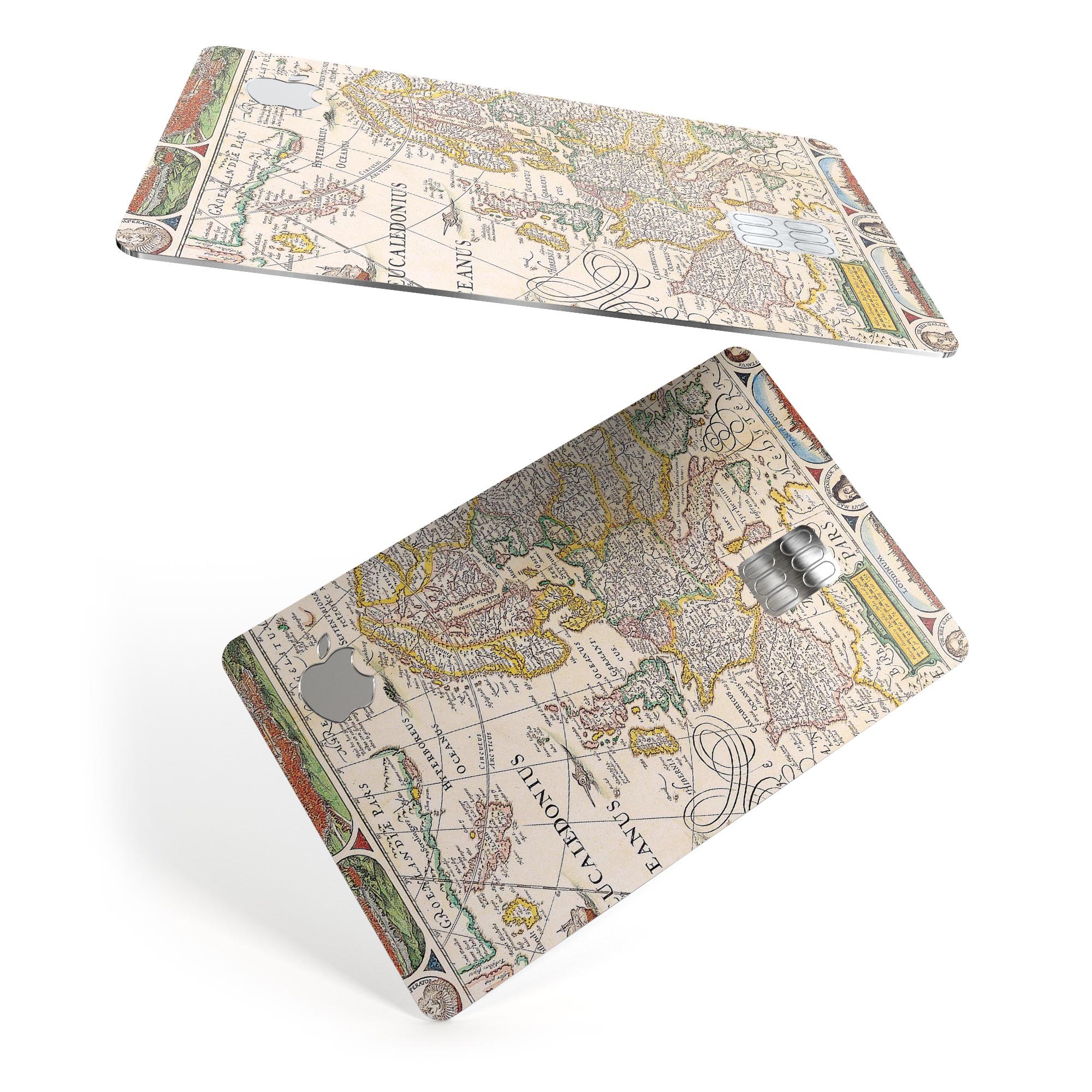 The Vintage Powers of Europe Map decal skin for Apple Card, showcasing intricate vintage map design and premium vinyl material.