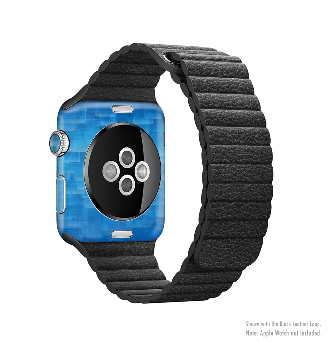 Vivid Blue Techno Lines Full-Body Skin Kit for Apple Watch, showcasing vibrant design and premium vinyl material.