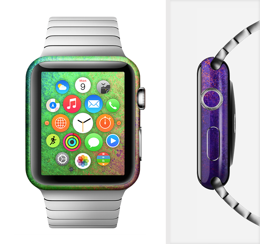 Vivid Neon Colored Texture Full-Body Skin Kit for Apple Watch, showcasing vibrant colors and a sleek design.