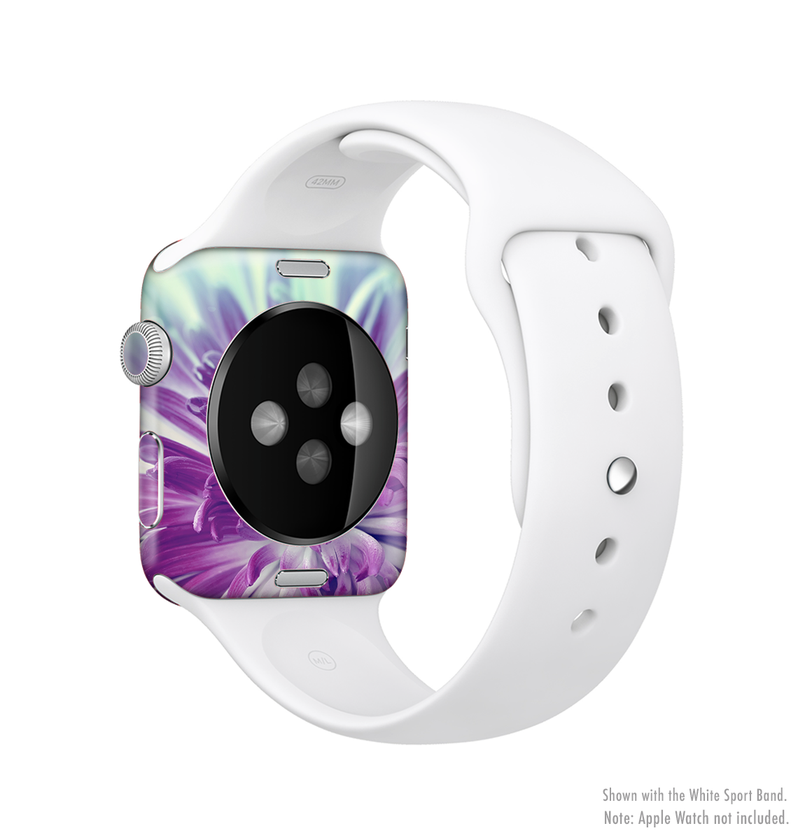 Vivid Purple Flower Full-Body Skin Kit for Apple Watch, showcasing vibrant floral design and premium vinyl material.