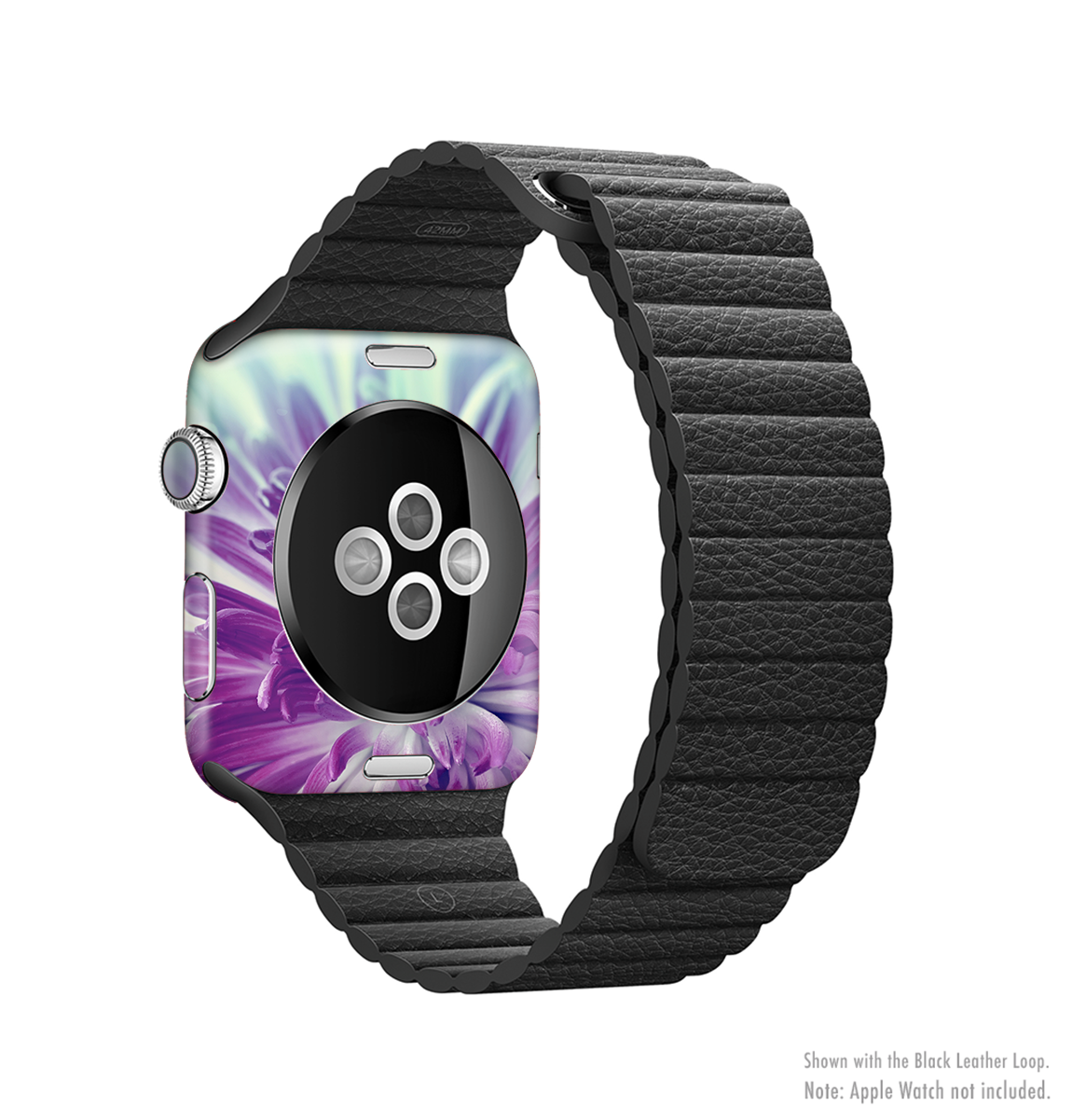 Vivid Purple Flower Full-Body Skin Kit for Apple Watch, showcasing vibrant floral design and premium vinyl material.