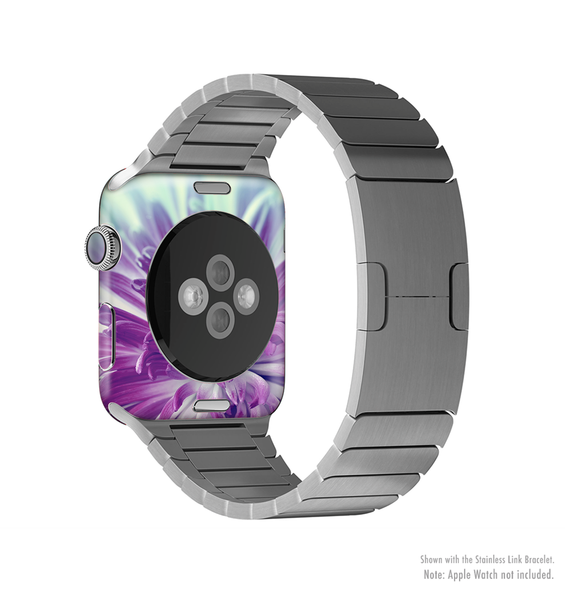 Vivid Purple Flower Full-Body Skin Kit for Apple Watch, showcasing vibrant floral design and premium vinyl material.