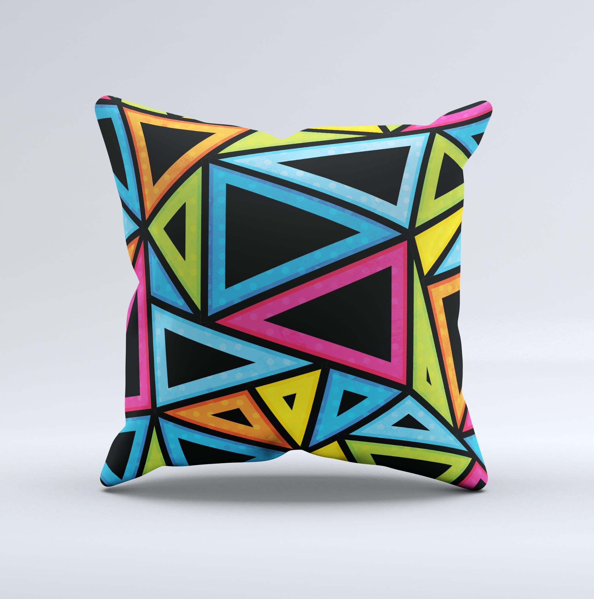 Vivid Retro Overlap ink-Fuzed Decorative Throw Pillow showcasing vibrant colors and unique handmade design.