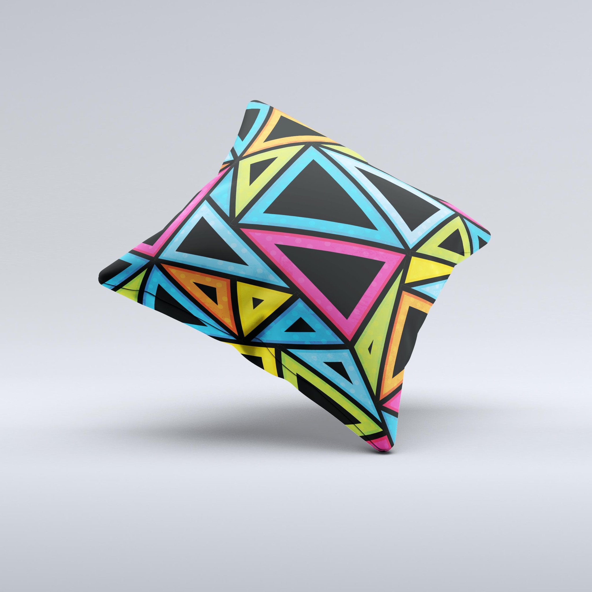 Vivid Retro Overlap ink-Fuzed Decorative Throw Pillow showcasing vibrant colors and unique handmade design.