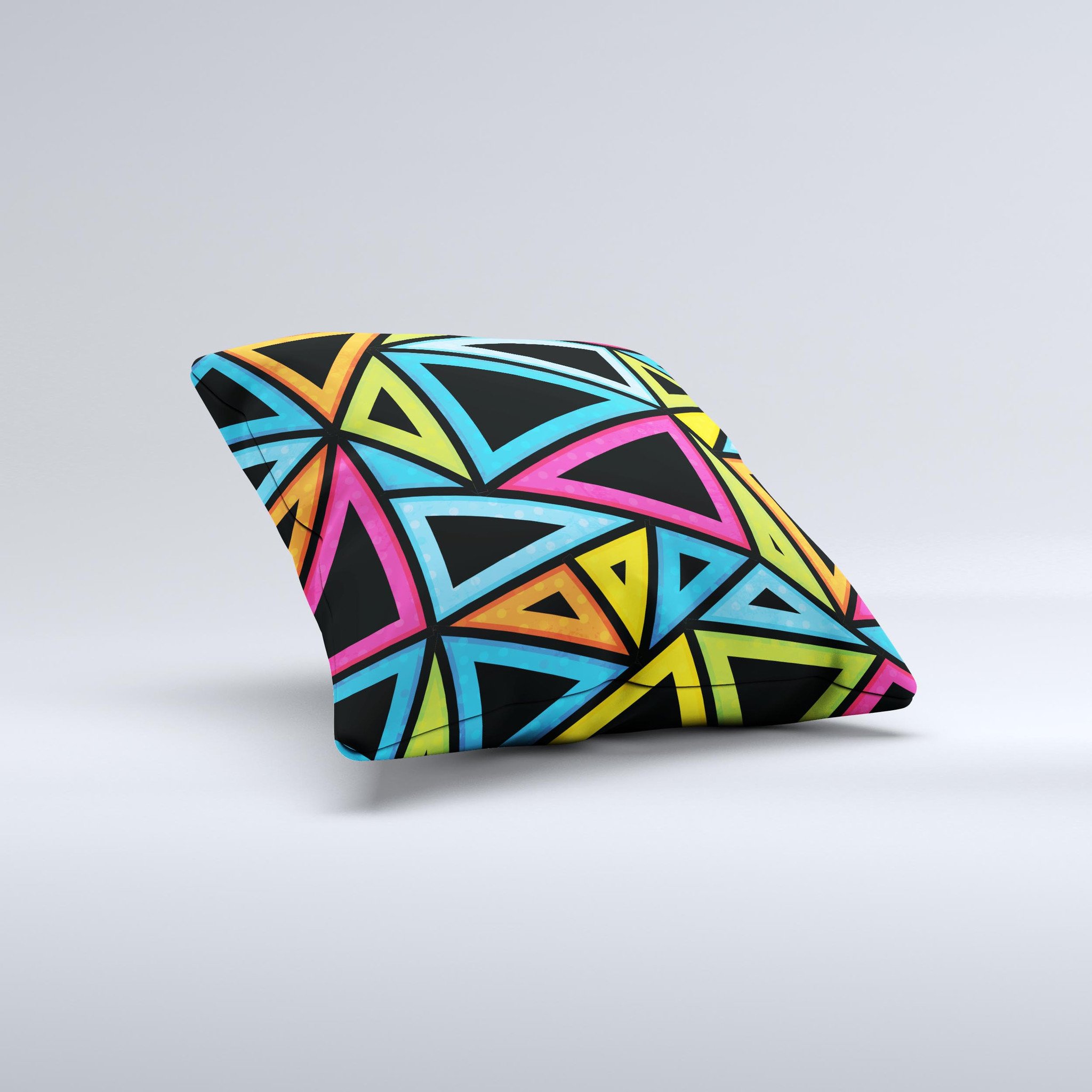 Vivid Retro Overlap ink-Fuzed Decorative Throw Pillow showcasing vibrant colors and unique handmade design.