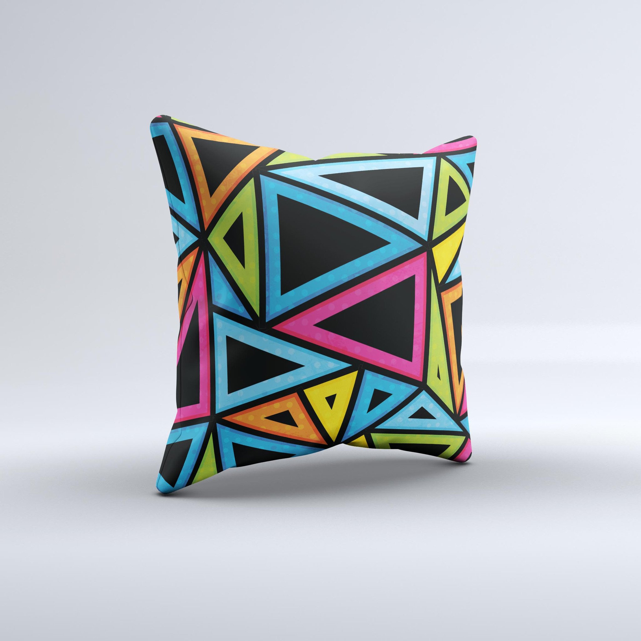 Vivid Retro Overlap ink-Fuzed Decorative Throw Pillow showcasing vibrant colors and unique handmade design.